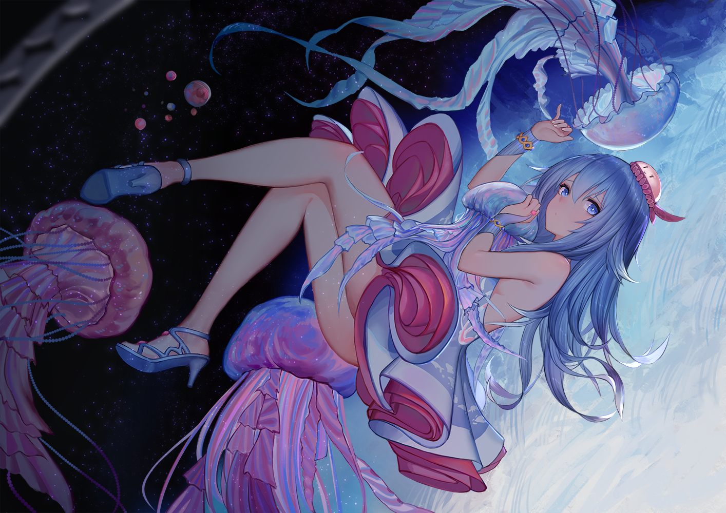 Vocaloid Blue Hair Dress Aqua Eyes Long Hair Underwater Haiyi Atdan Anime 1414x1000