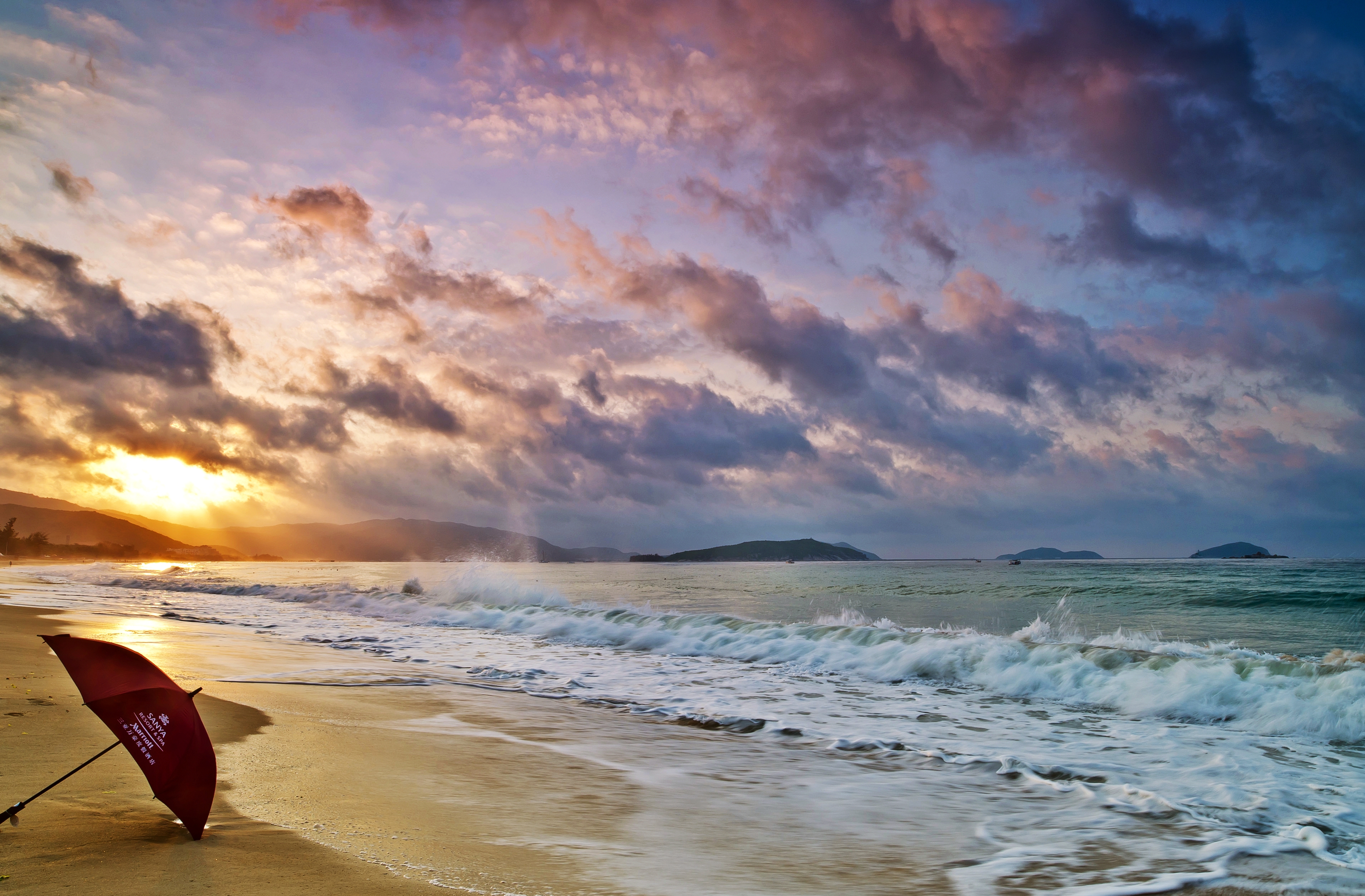 China Cloud Hainan Ocean Sea Seashore Sky Sunrise Umbrella 3818x2506