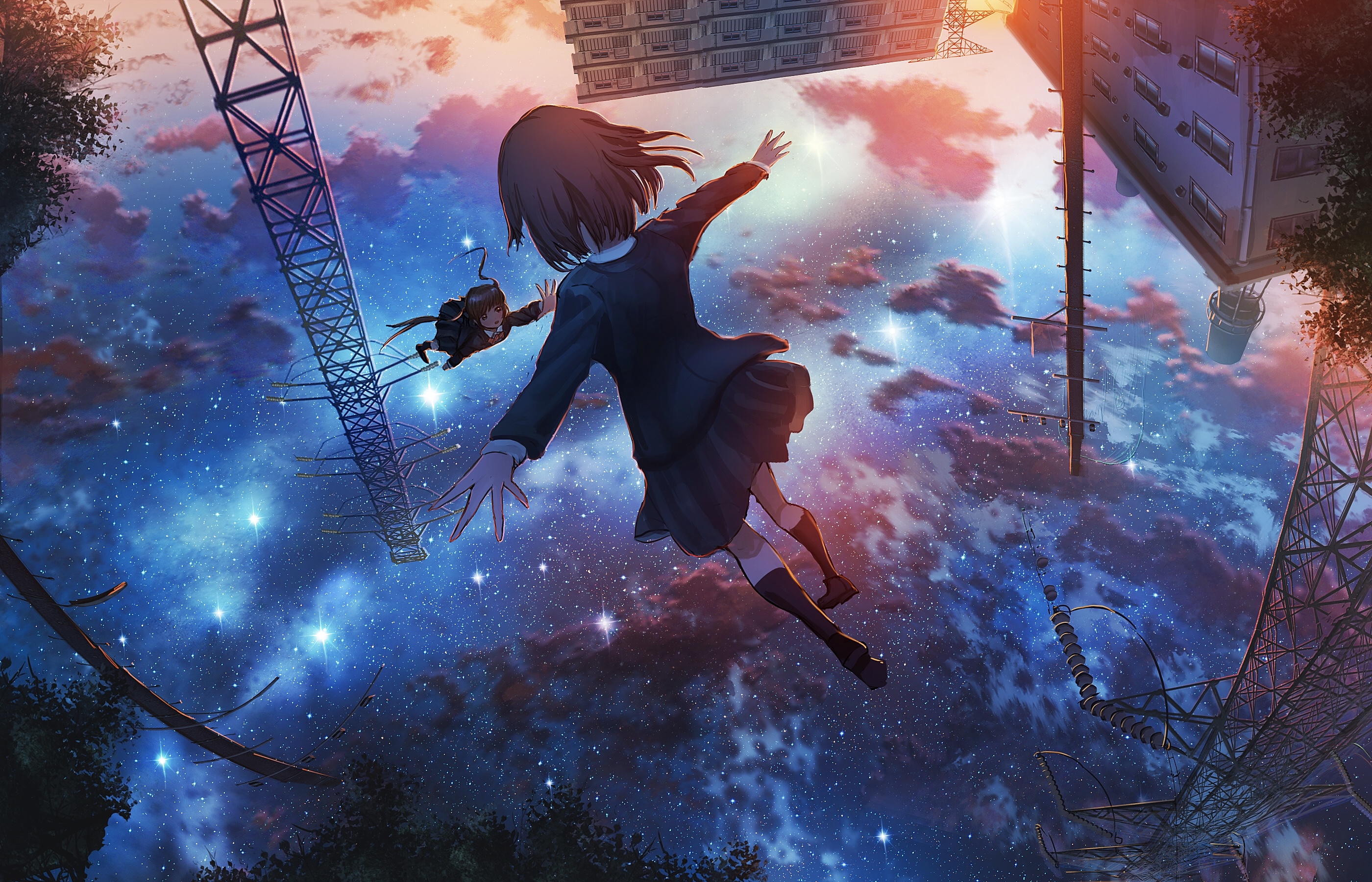 Inverted Anime Girls Moescape Anime Falling 2800x1800