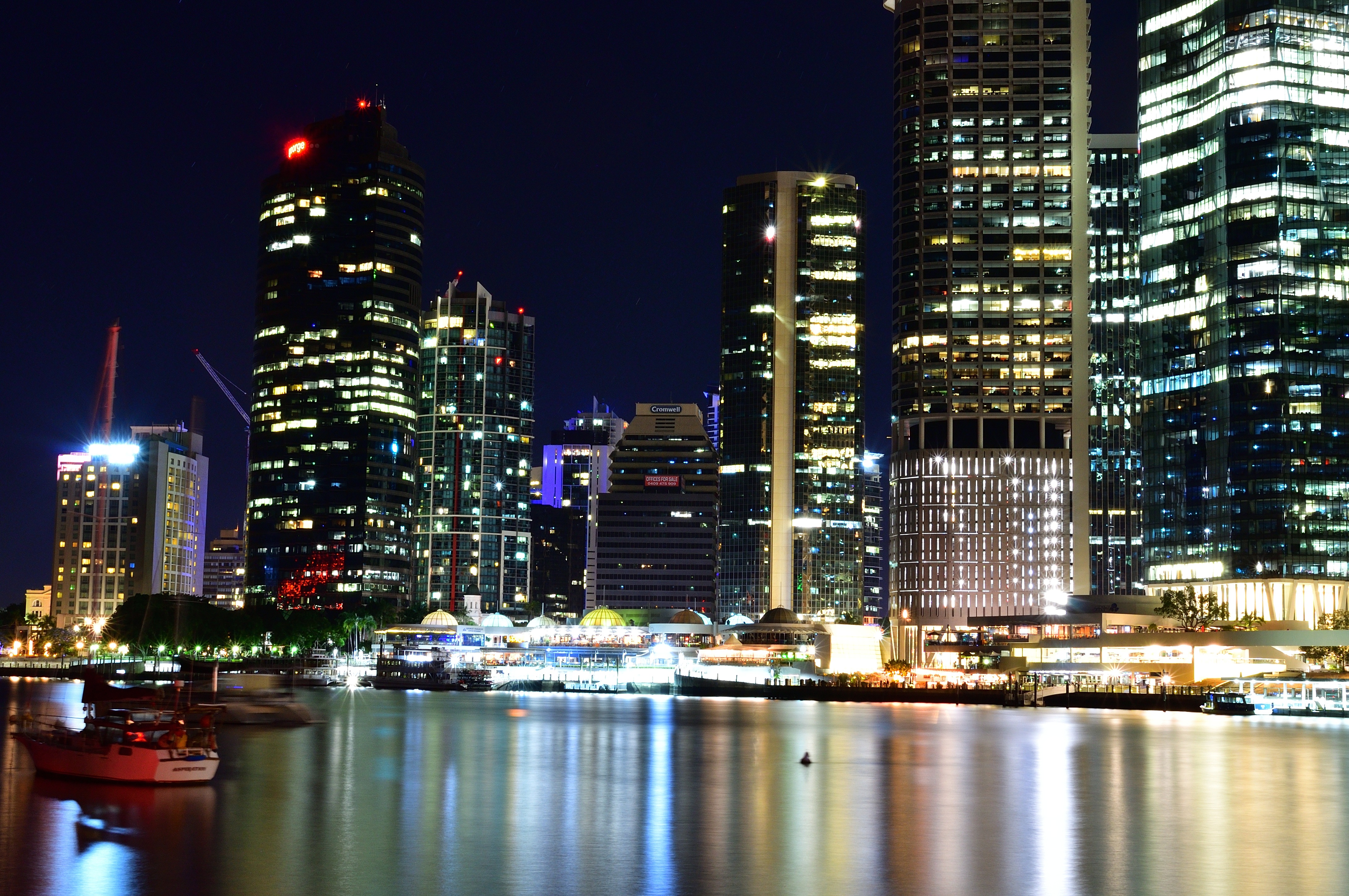 Australia Boat Brisbane Brisbane River Building City Light Night Queensland Reflection Skyscraper 4288x2848