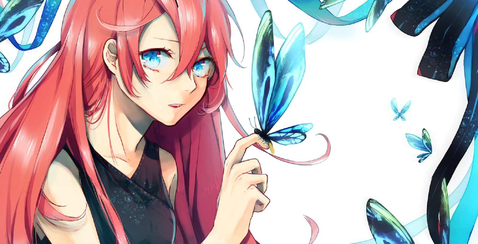 Anime Blue Eyes Butterfly Girl Long Hair Luka Megurine Pink Hair Vocaloid Wallpaper Resolution 