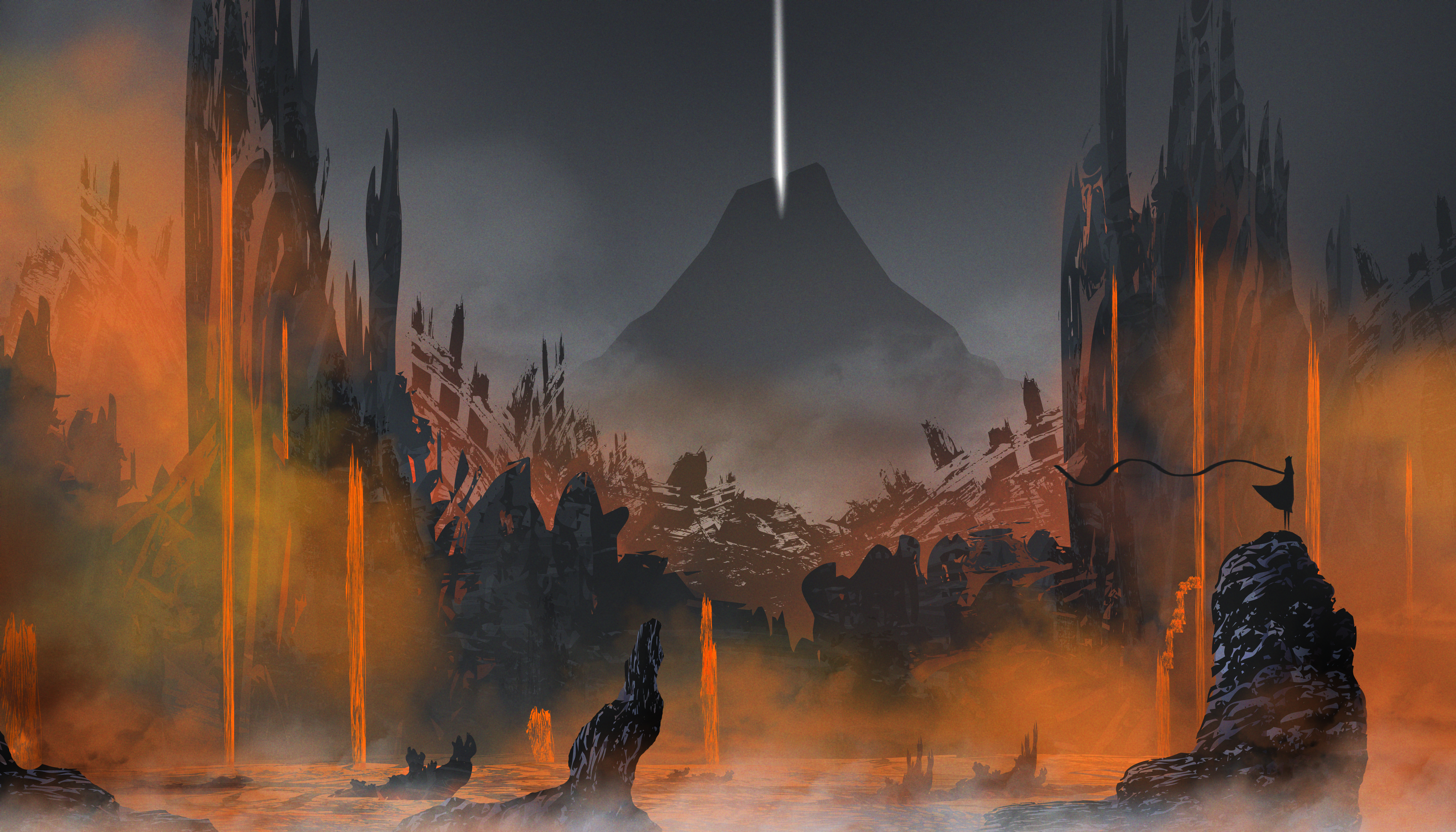 Landscape Volcano Lava Rock Silhouette Journey Video Game 6300x3600
