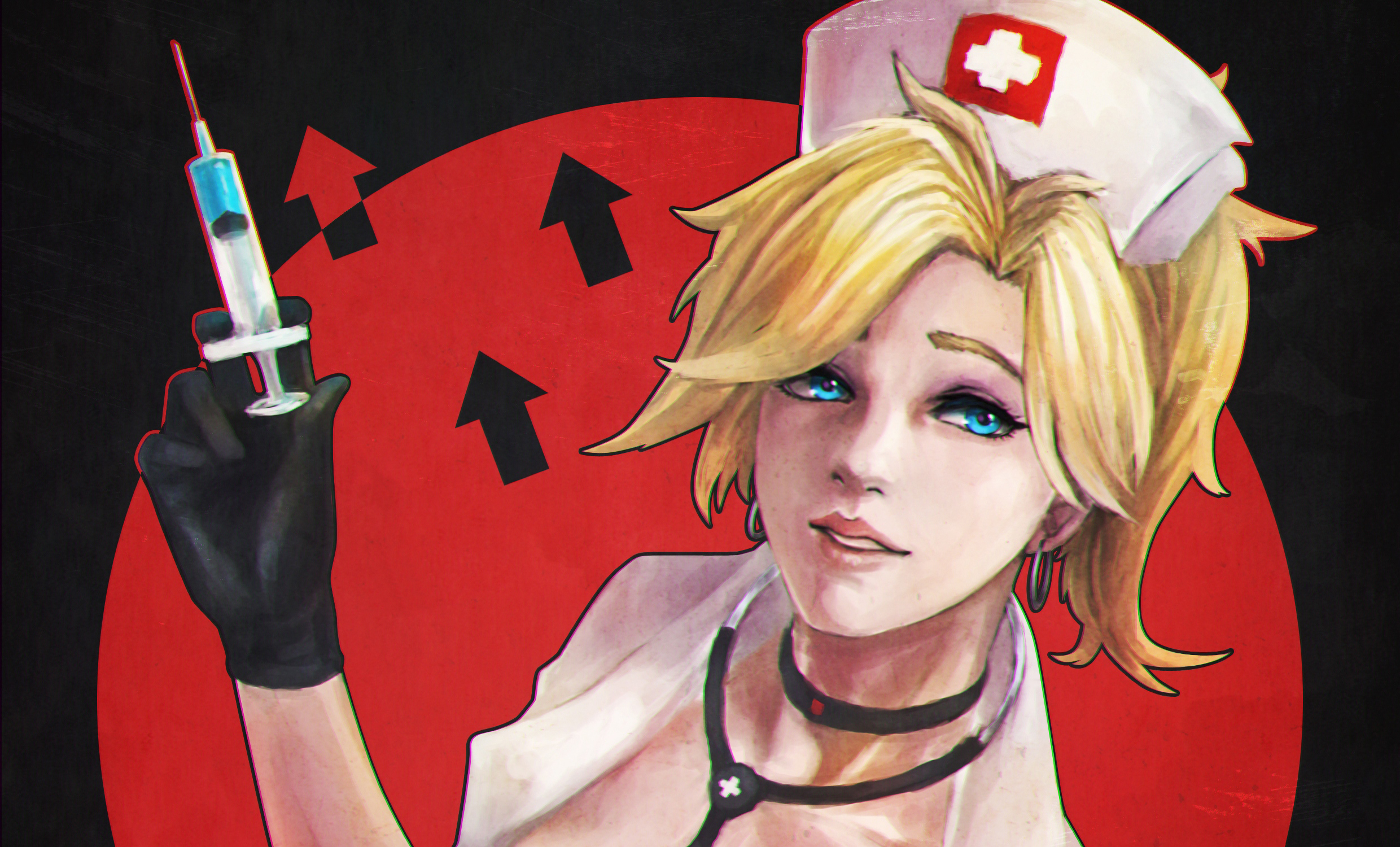 Blonde Blue Eyes Mercy Overwatch Nurse Overwatch Short Hair 2480x1500