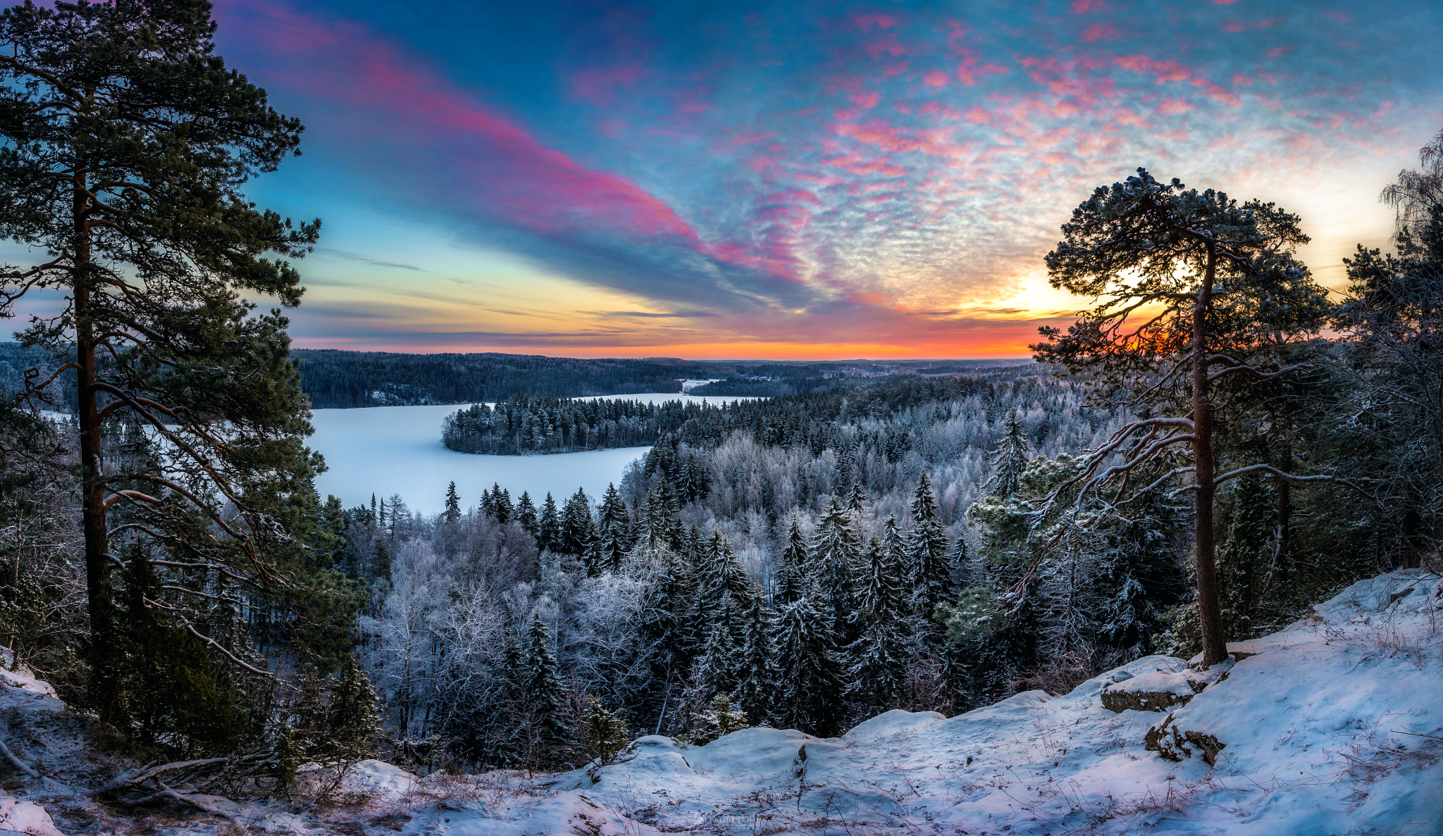 Landscape Horizon Forest Winter Lake Sky Nature Sunset Cloud Earth Tree Finland Snow 2048x1187