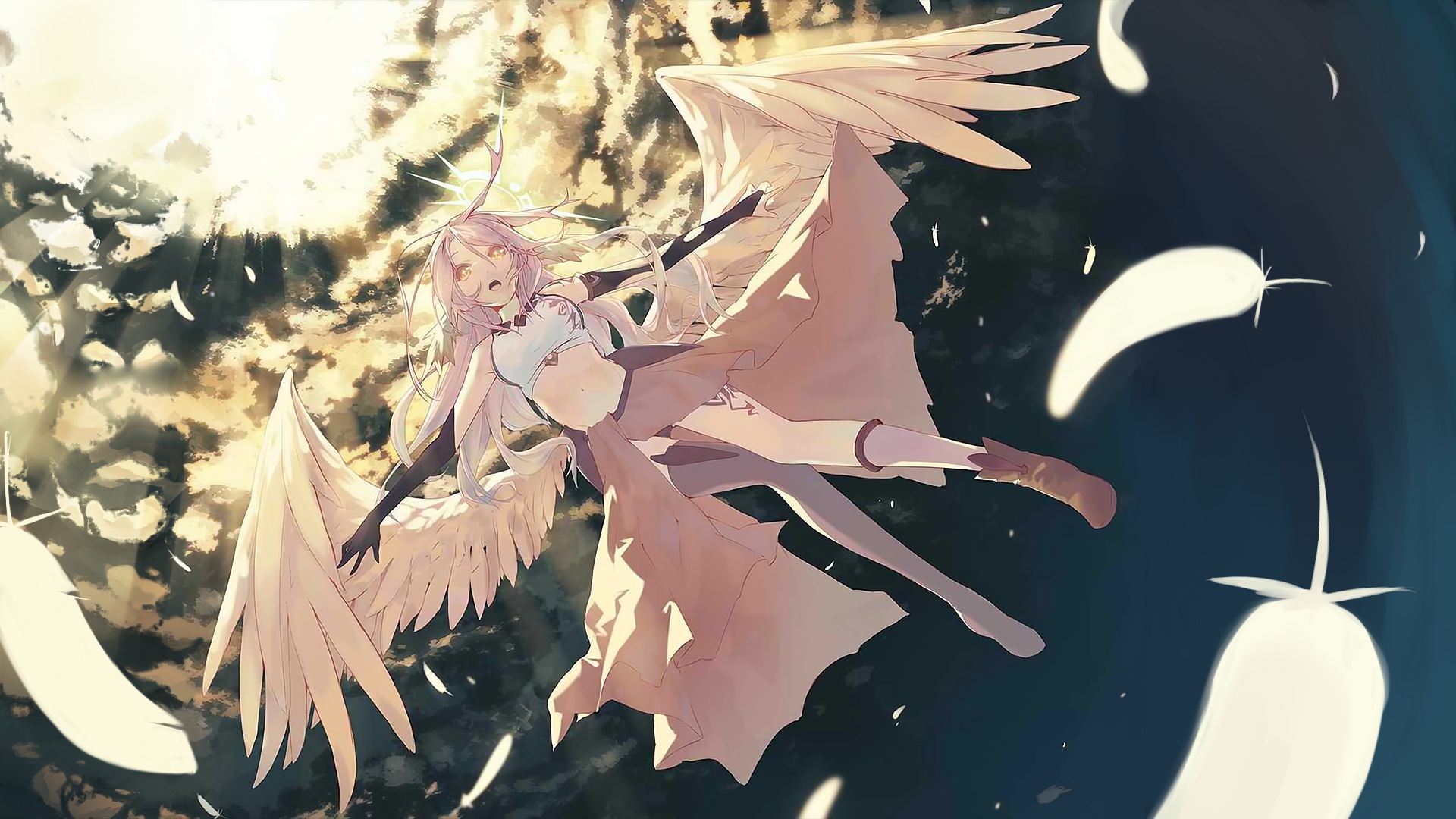 Angel Feather Jibril No Game No Life No Game No Life Pink Hair Wings Yellow Eyes 1920x1080