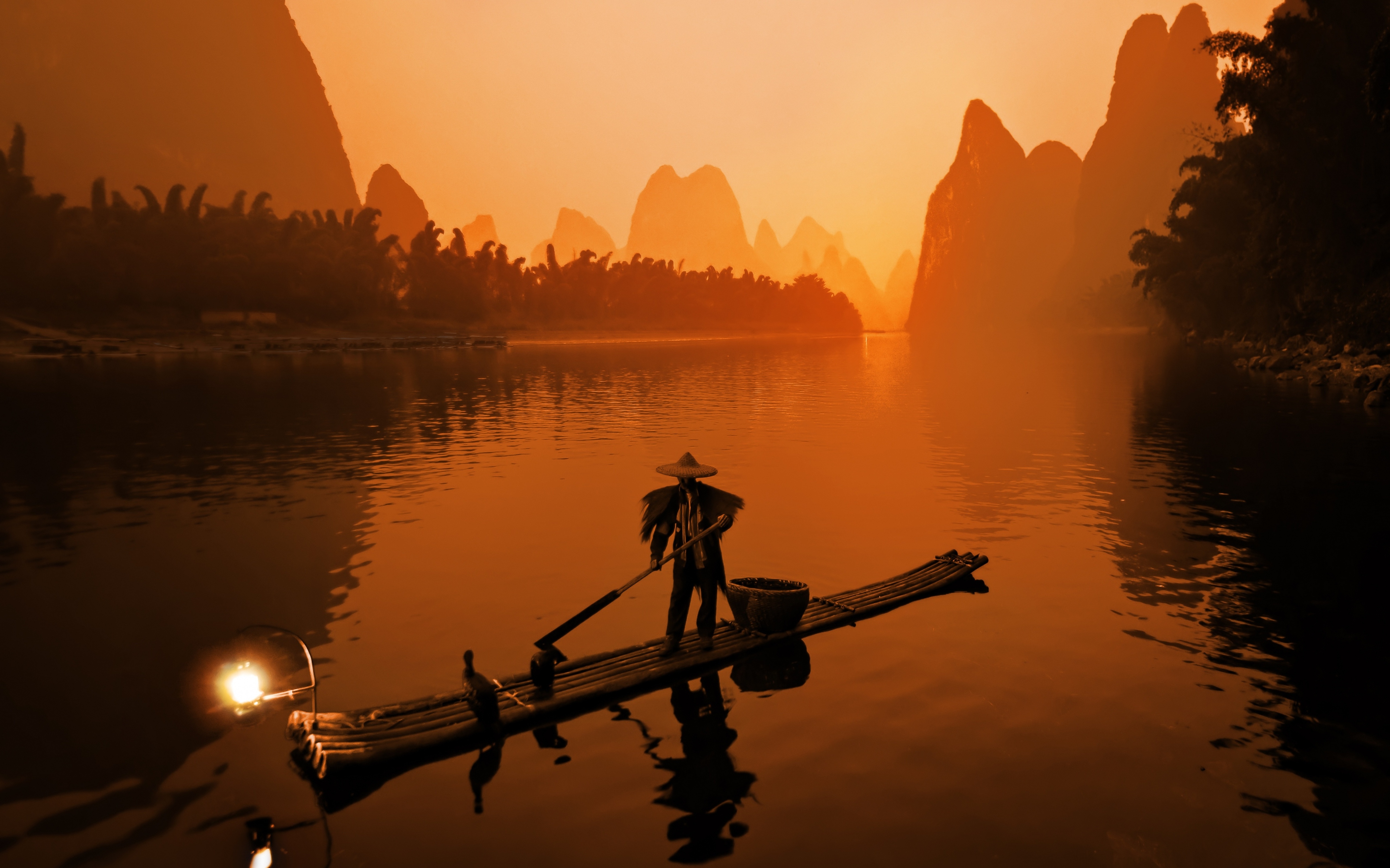 China Guanxi Zhuang Li River Mountain Nanling Mountains River Sunset 5120x3200