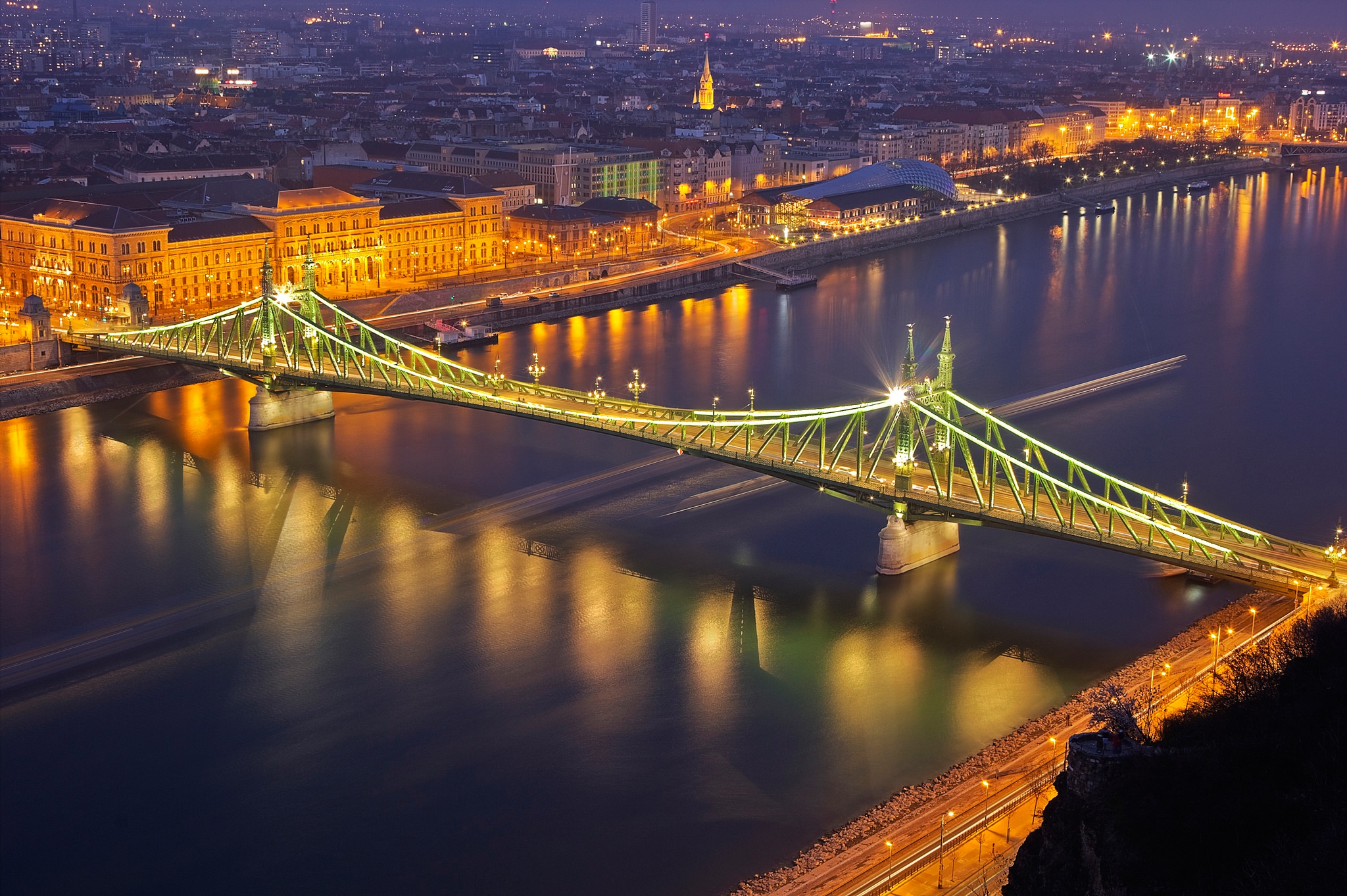 River Danube Budapest Night Hungary Light Bridge 2048x1363