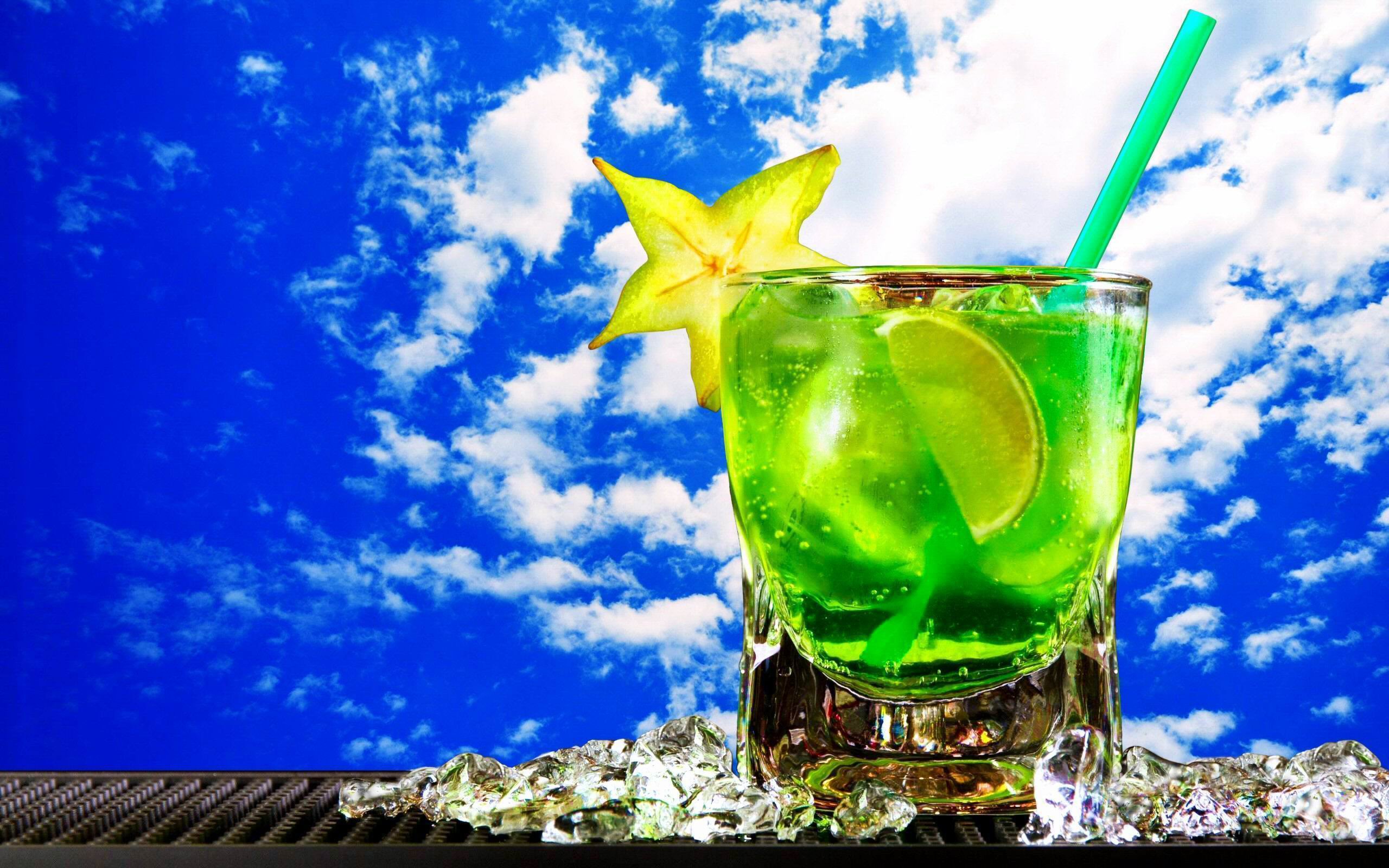 Blue Cocktail Colorful Glass Mojito Tropical 2560x1600