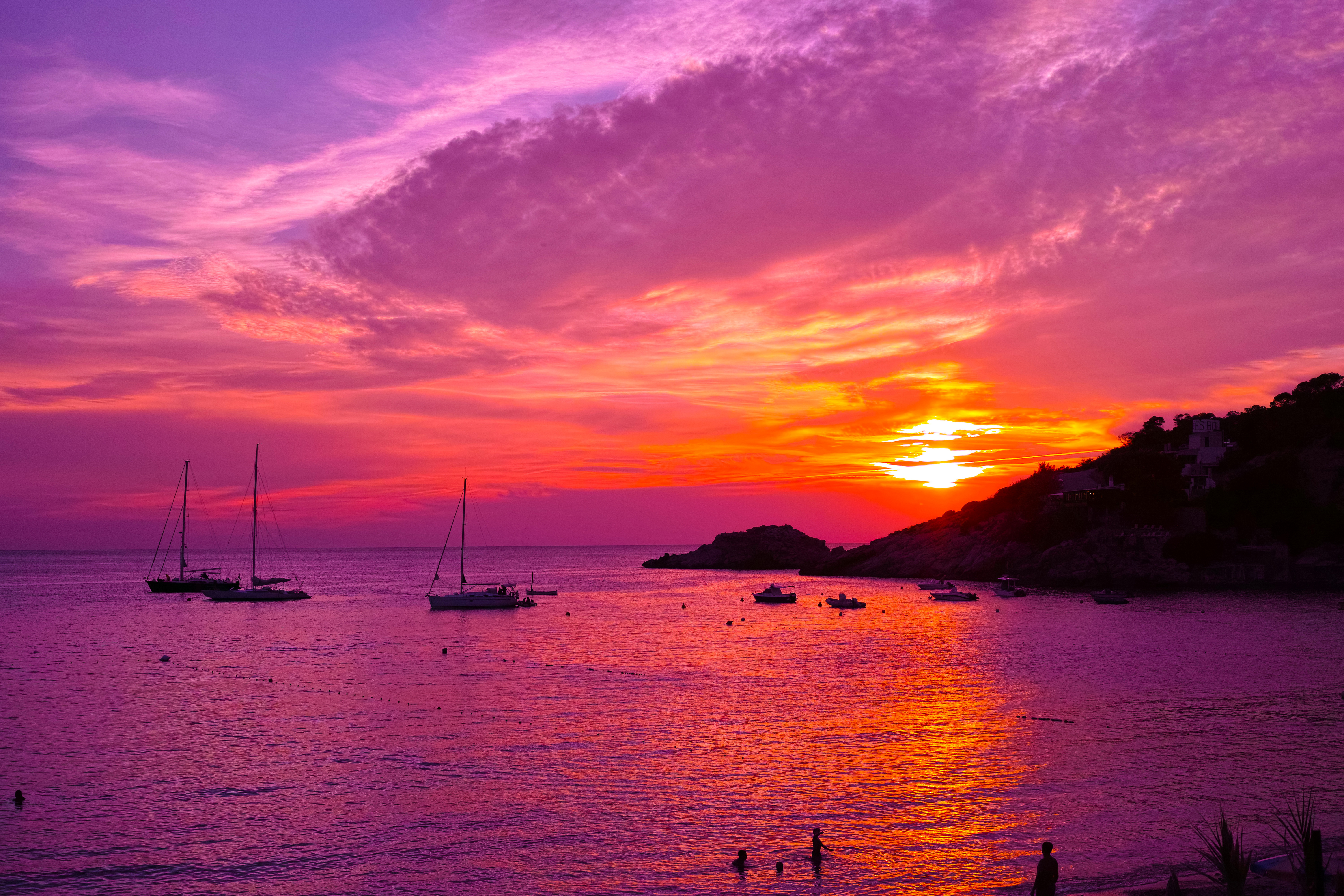Boat Ibiza Ocean Purple Sky Spain Sunset Orange Color 6000x4001