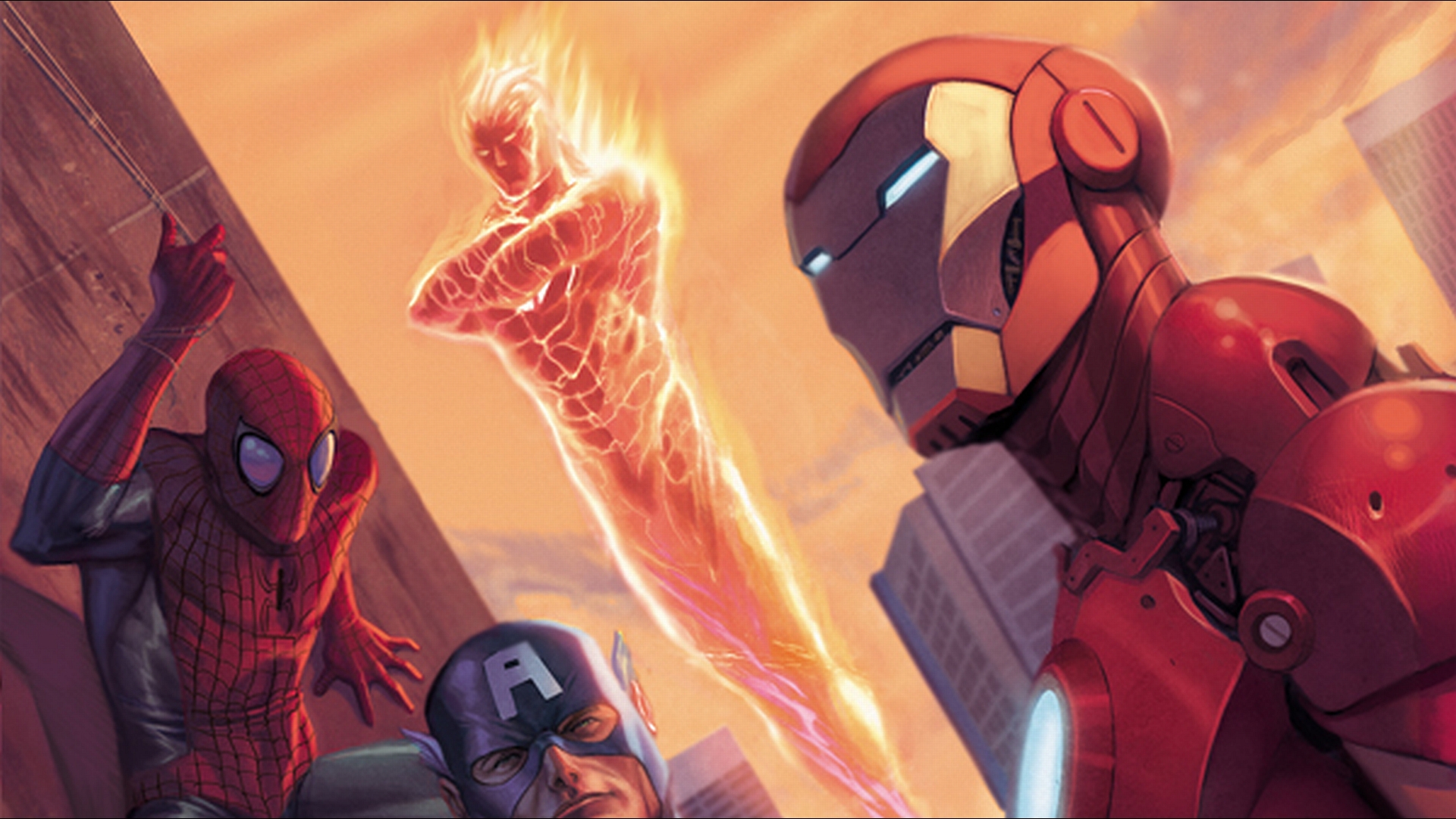 Human Torch Marvel Comics Spider Man Captain America Iron Man 1920x1080