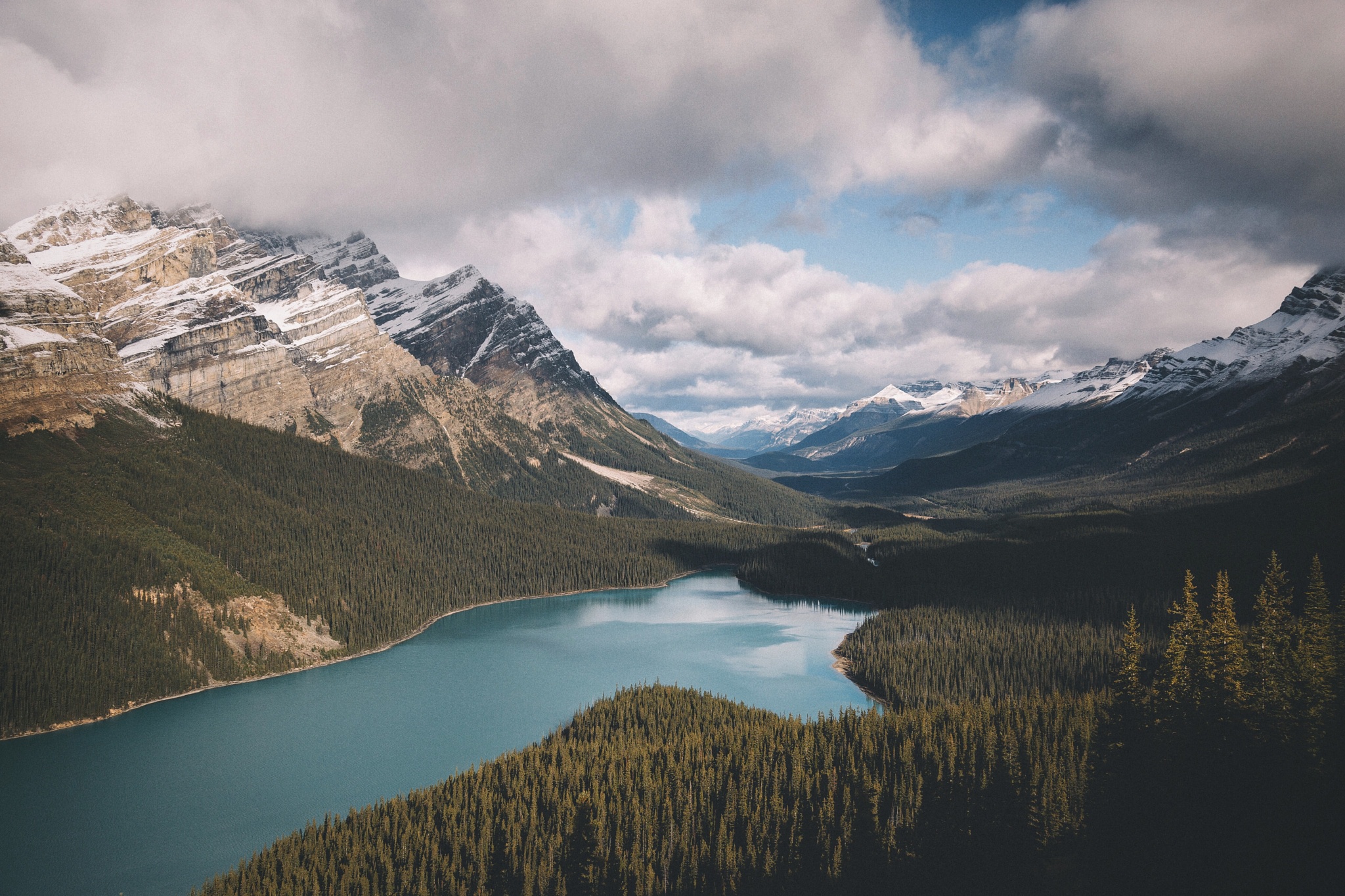 Landscape Nature Lake Peyto Lake Canada Mountain Forest Aerial Cloud Panorama 2048x1365