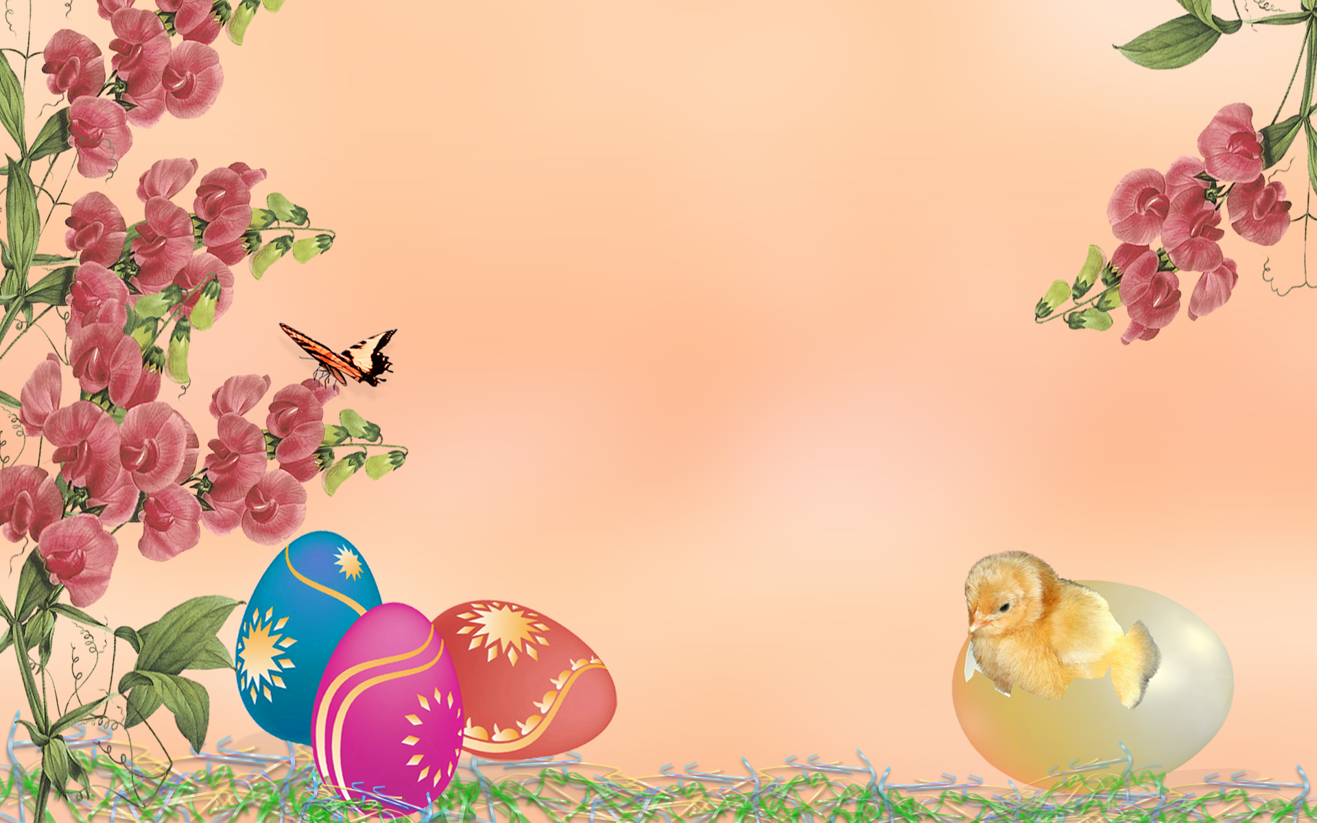Butterfly Chick Easter Easter Egg Flower Holiday 1920x1200