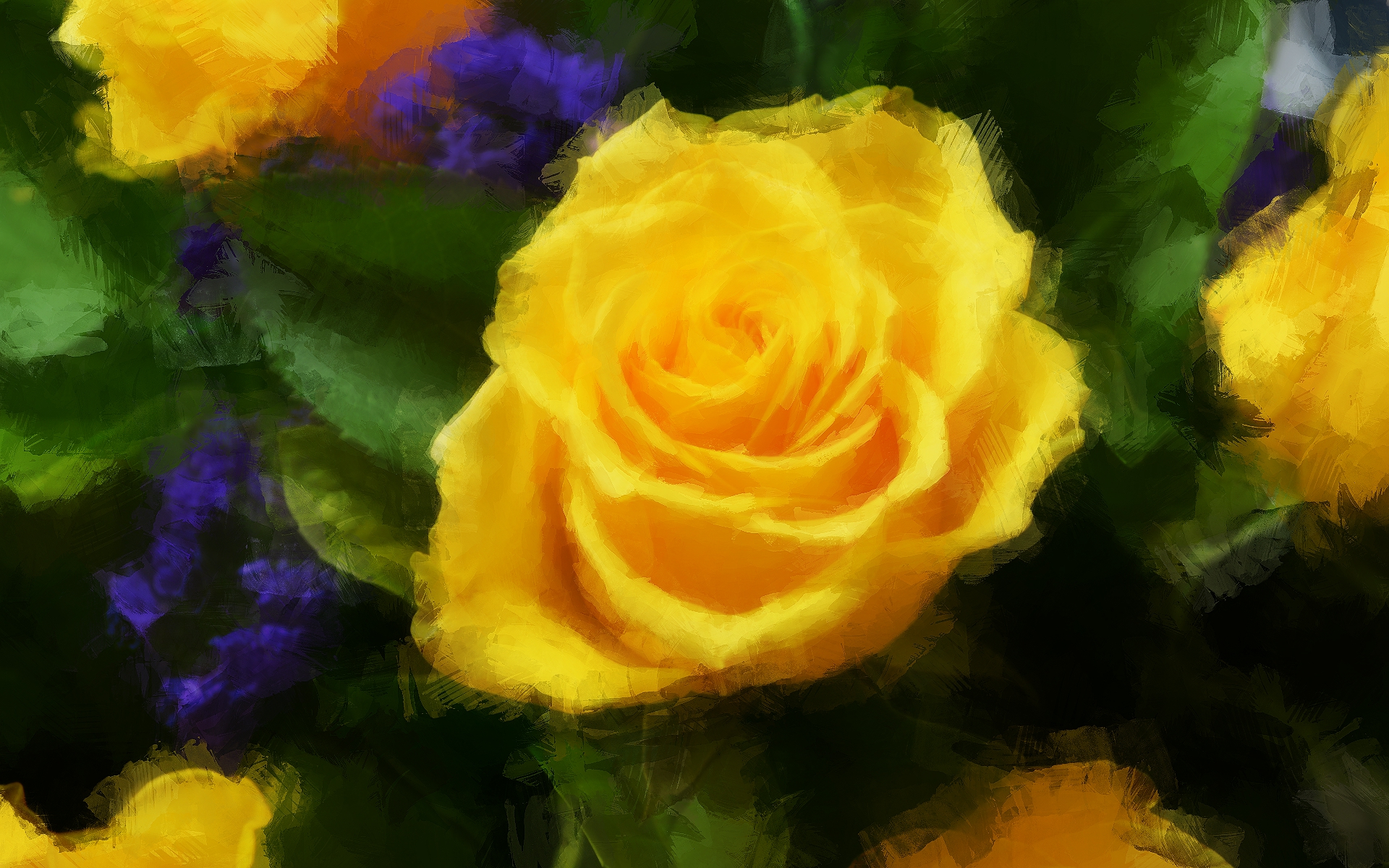 Rose Yellow Rose Flower Oil Painting Nature Painting 1920x1200