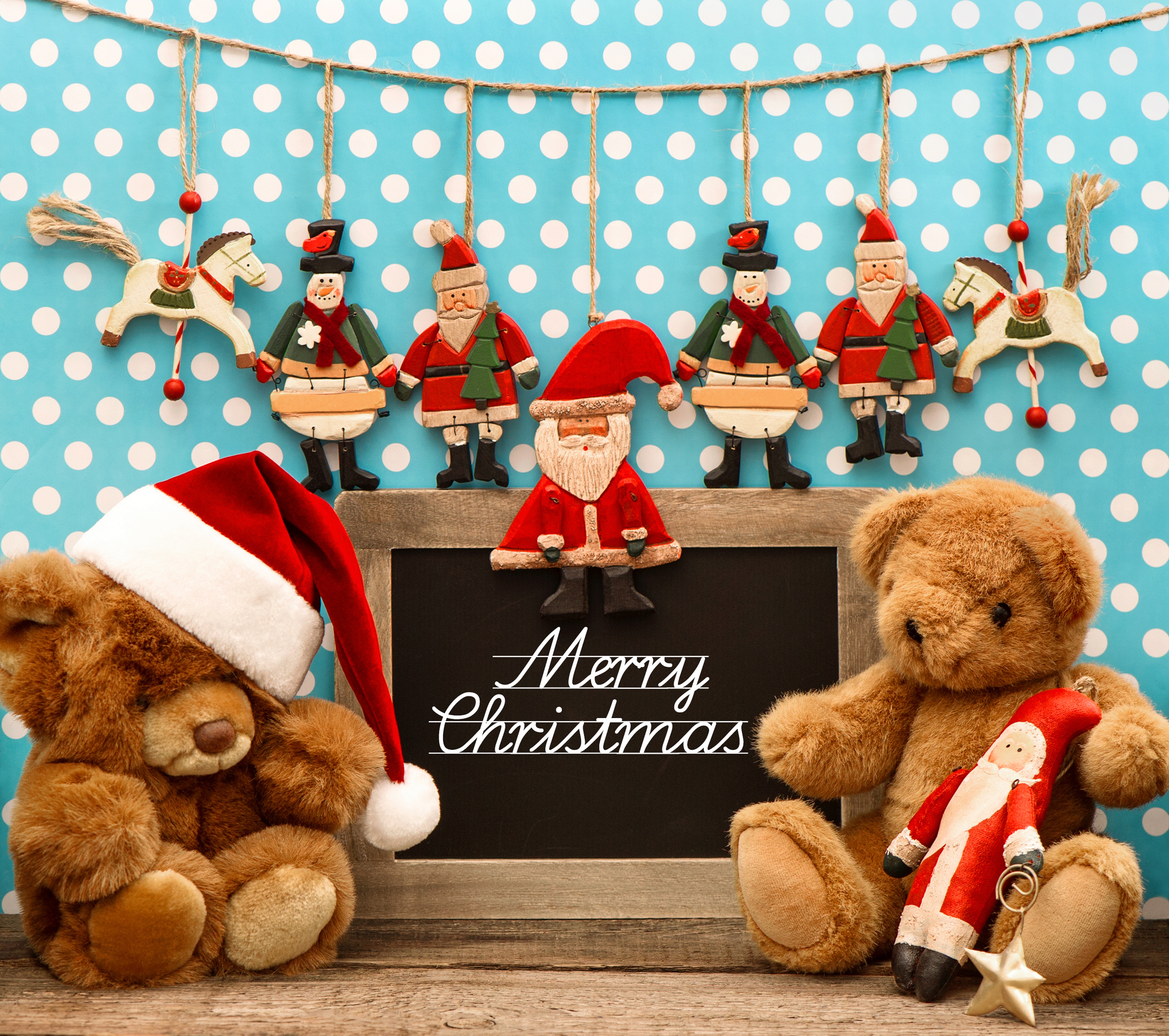 Christmas Merry Christmas Teddy Bear Santa Hat Blackboard 6498x5758