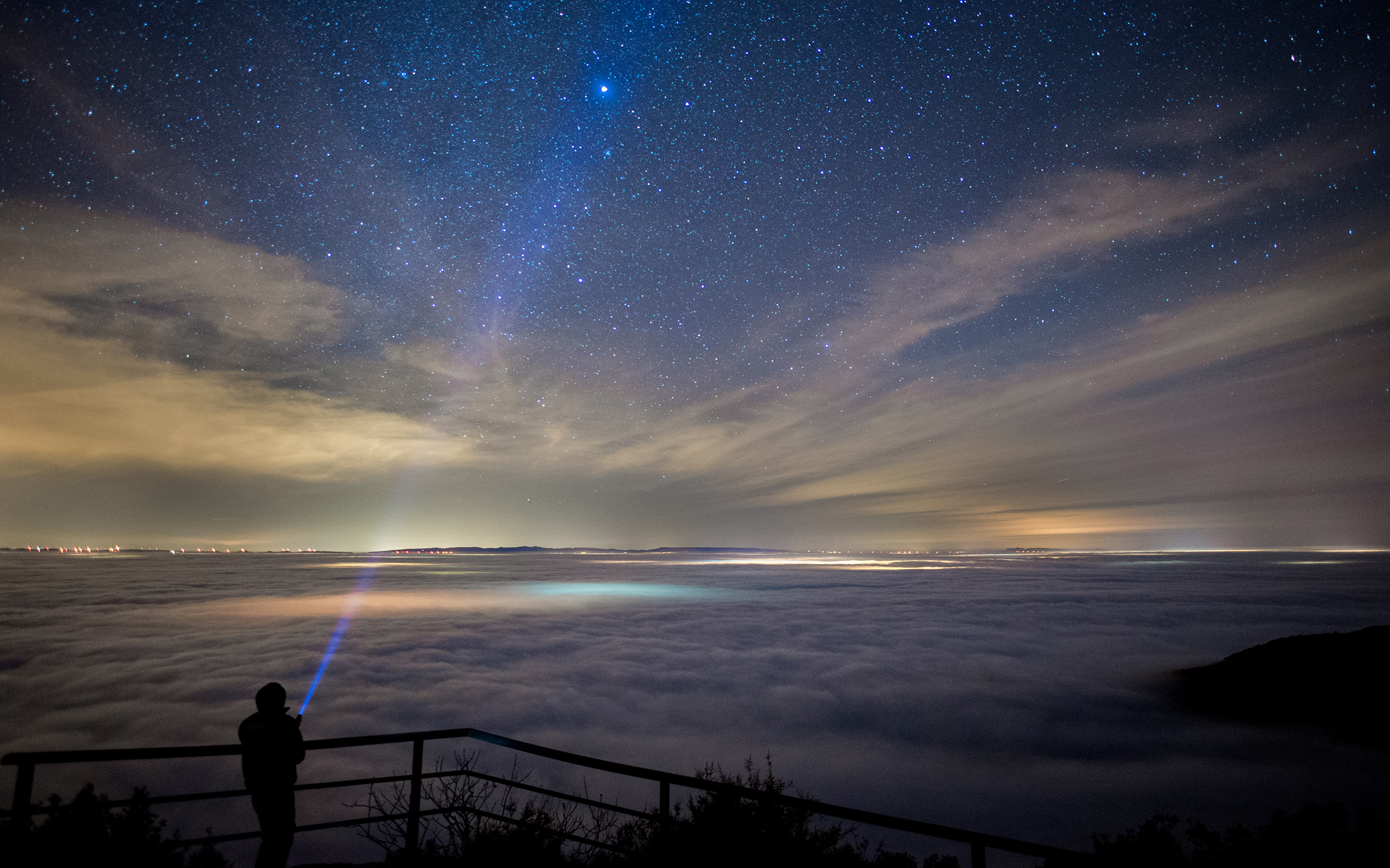 Stars Night Horizon Panorama Starry Sky Sky Laser 2560x1600