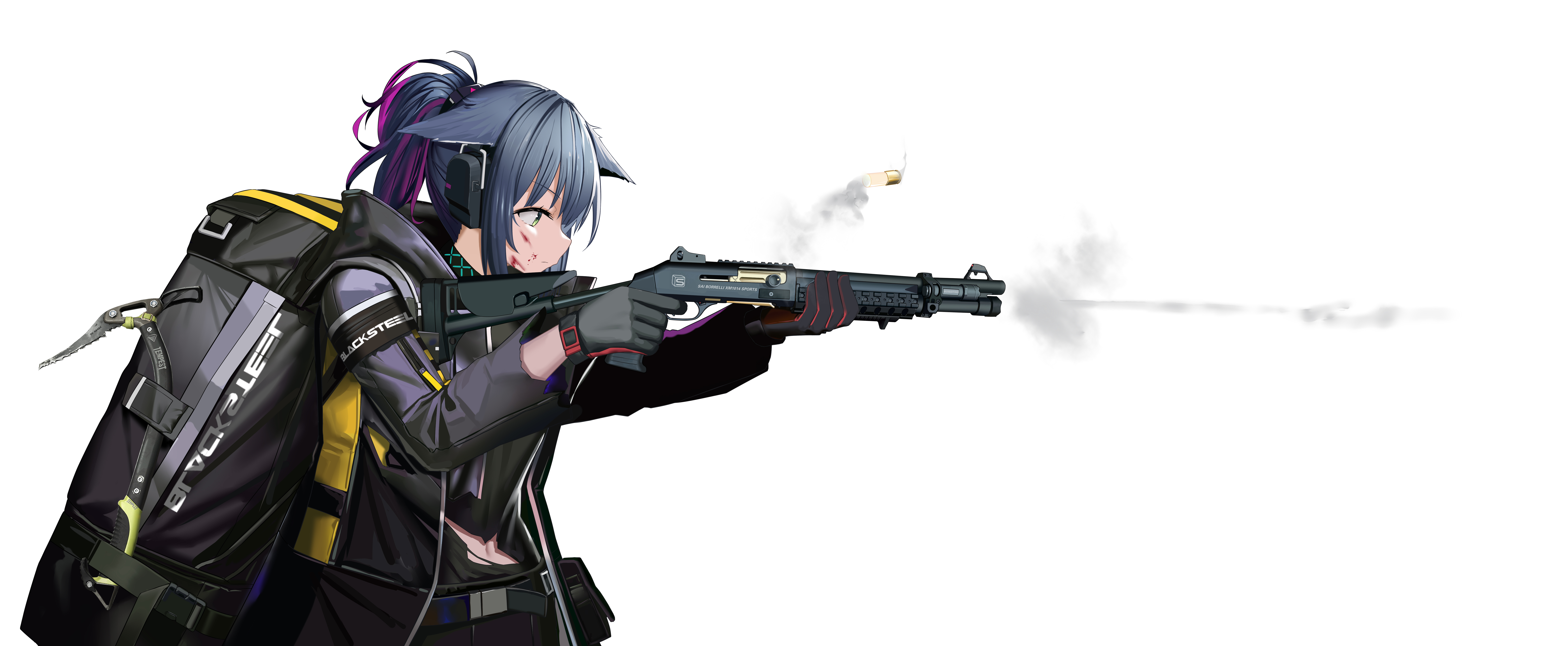 Anime Girls Anime Weapon Blue Hair White Background Arknights Jessica Arknights 8514x3508