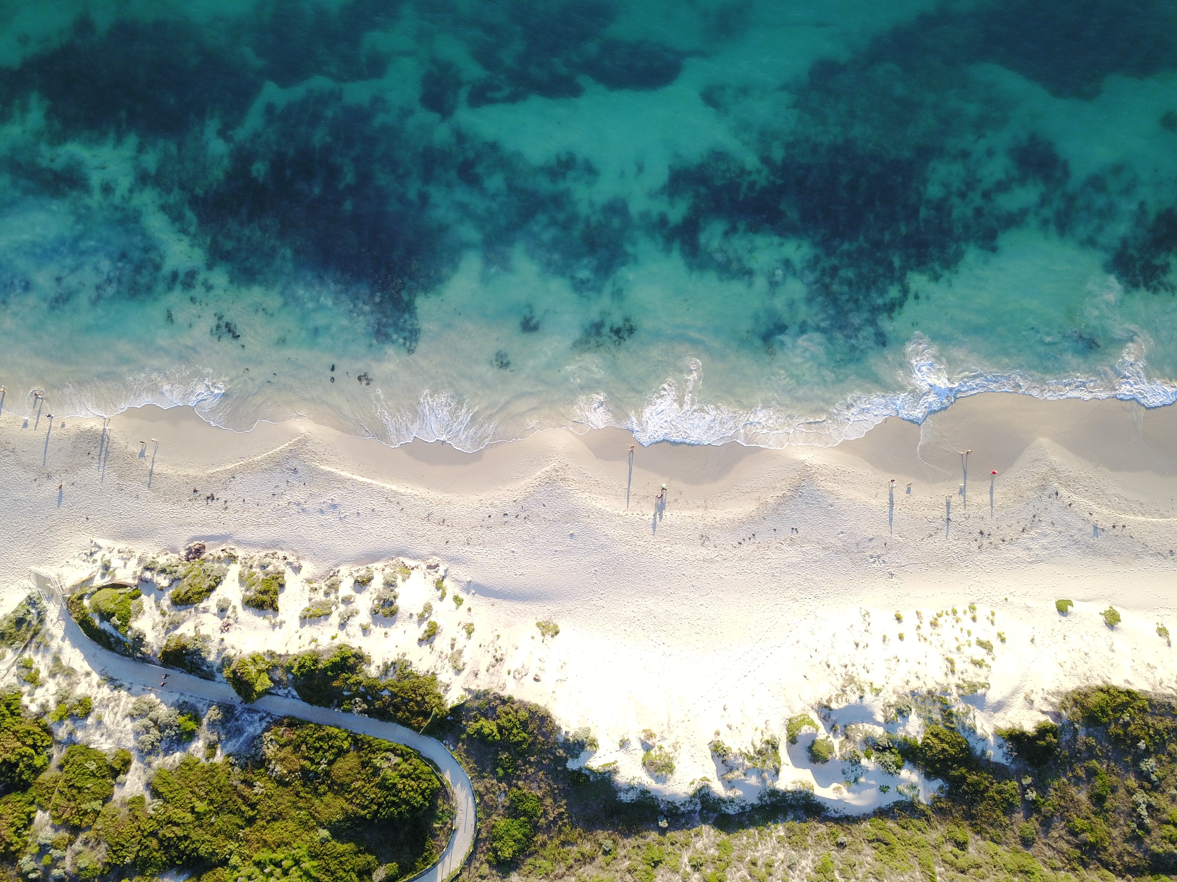 Aerial View Coast Beach Plants Sand Water Sea Waves Coral Reef Australia 4000x3000