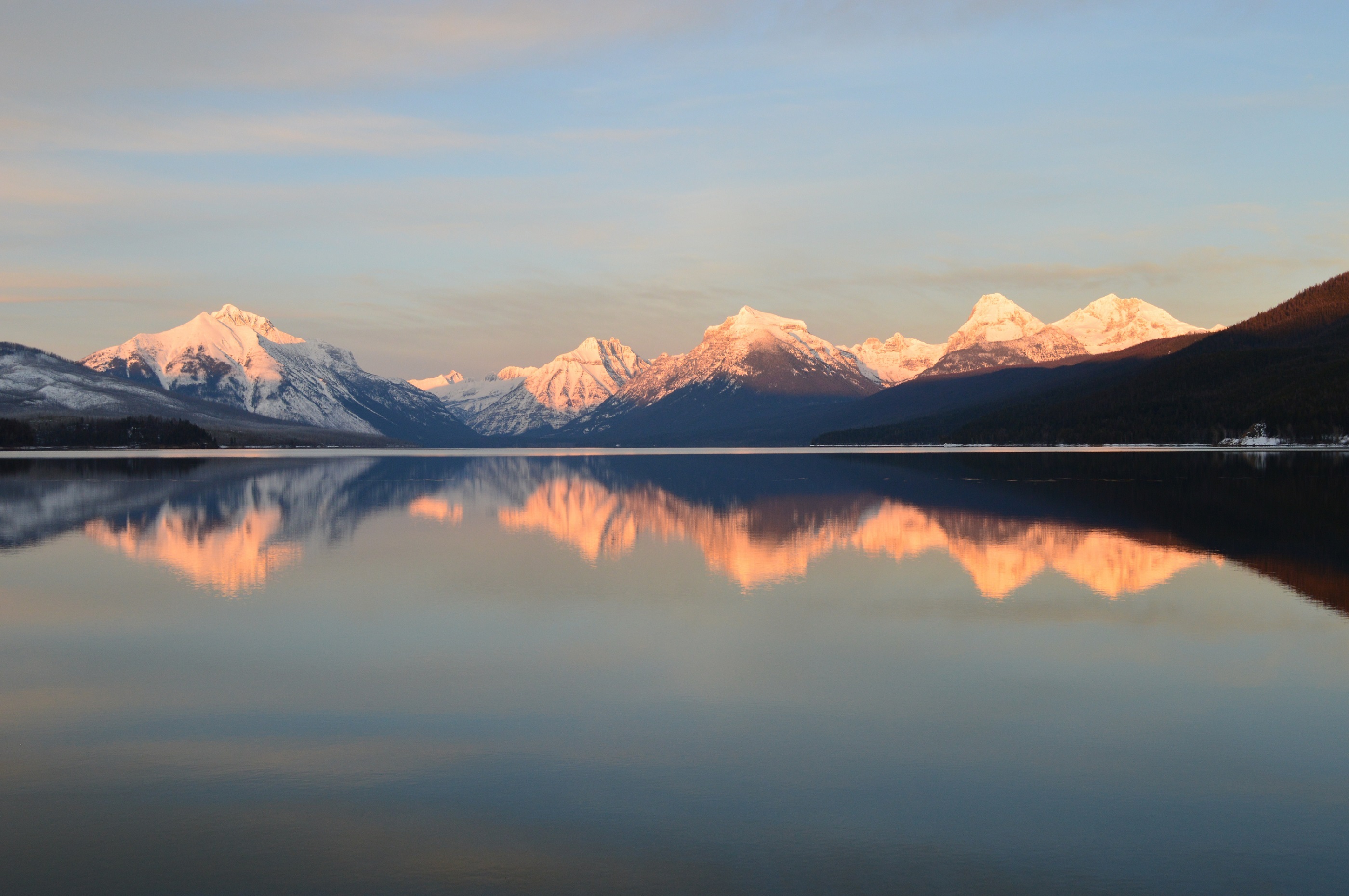 Glacier National Park Lake Mcdonald Montana Mountain Nature Reflection Snow Usa Wilderness Winter 2800x1861
