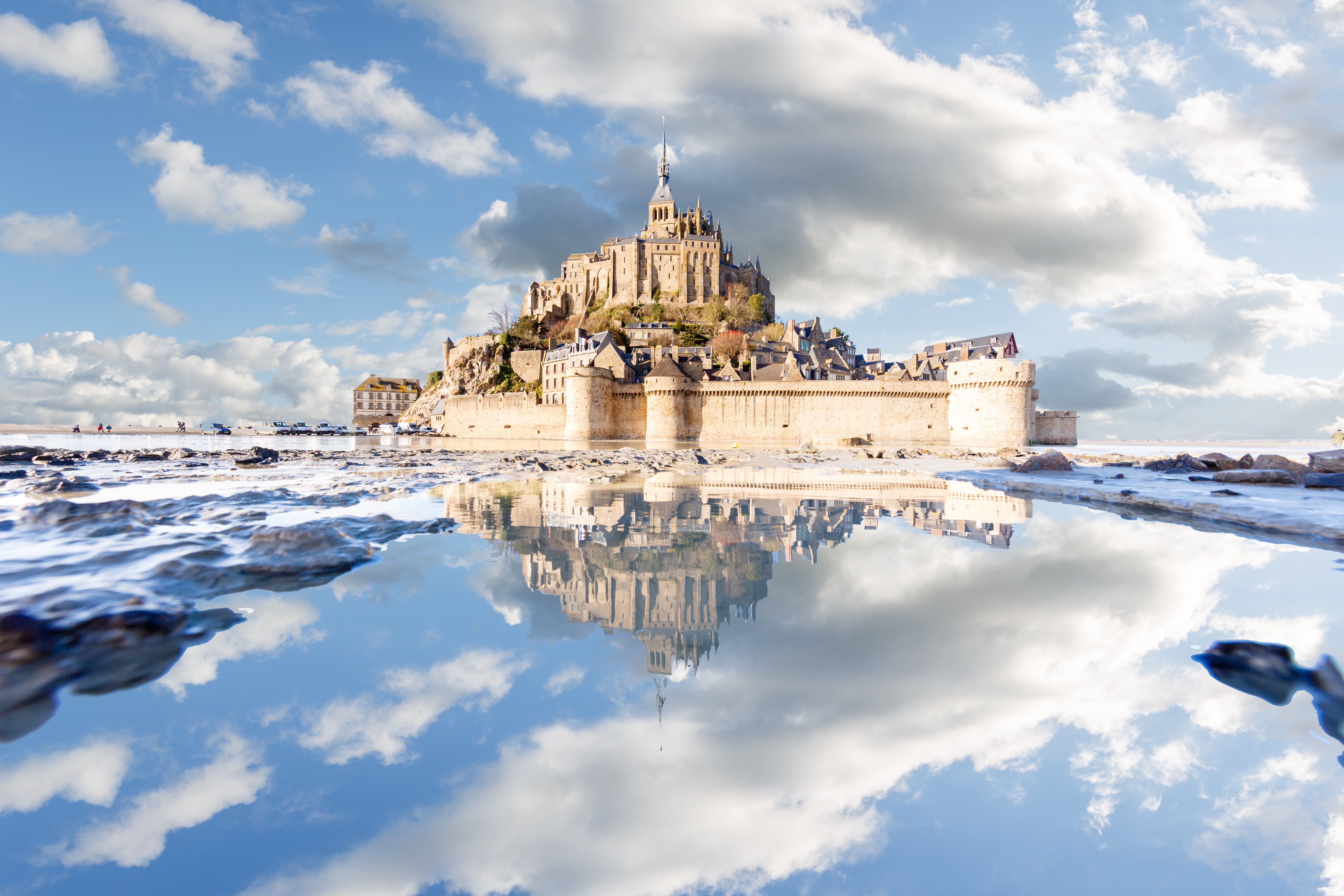 Cloud France Monastery Mont Saint Michel Reflection 5429x3619