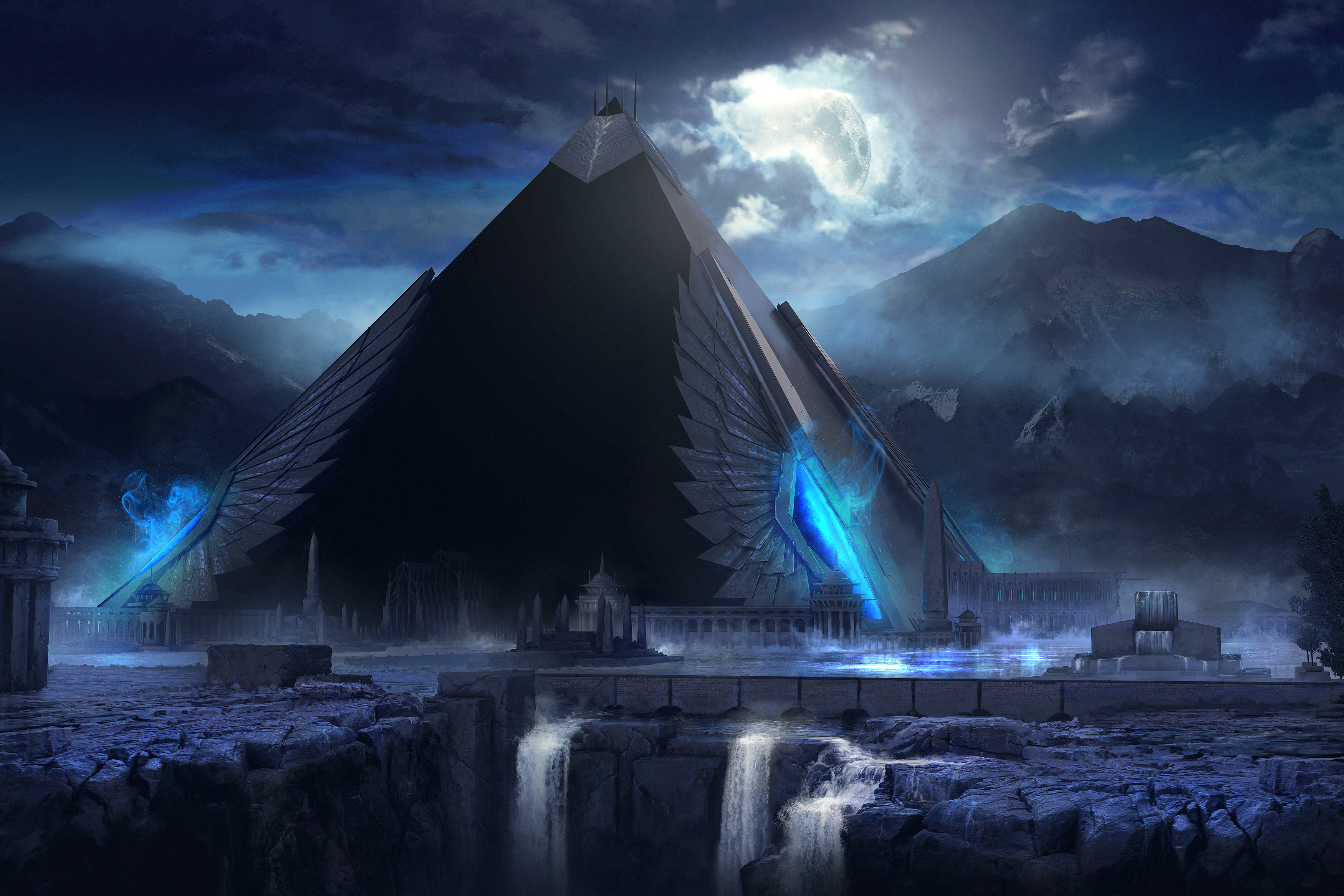 Building Egyptian Moon Night Pyramid 3500x2333