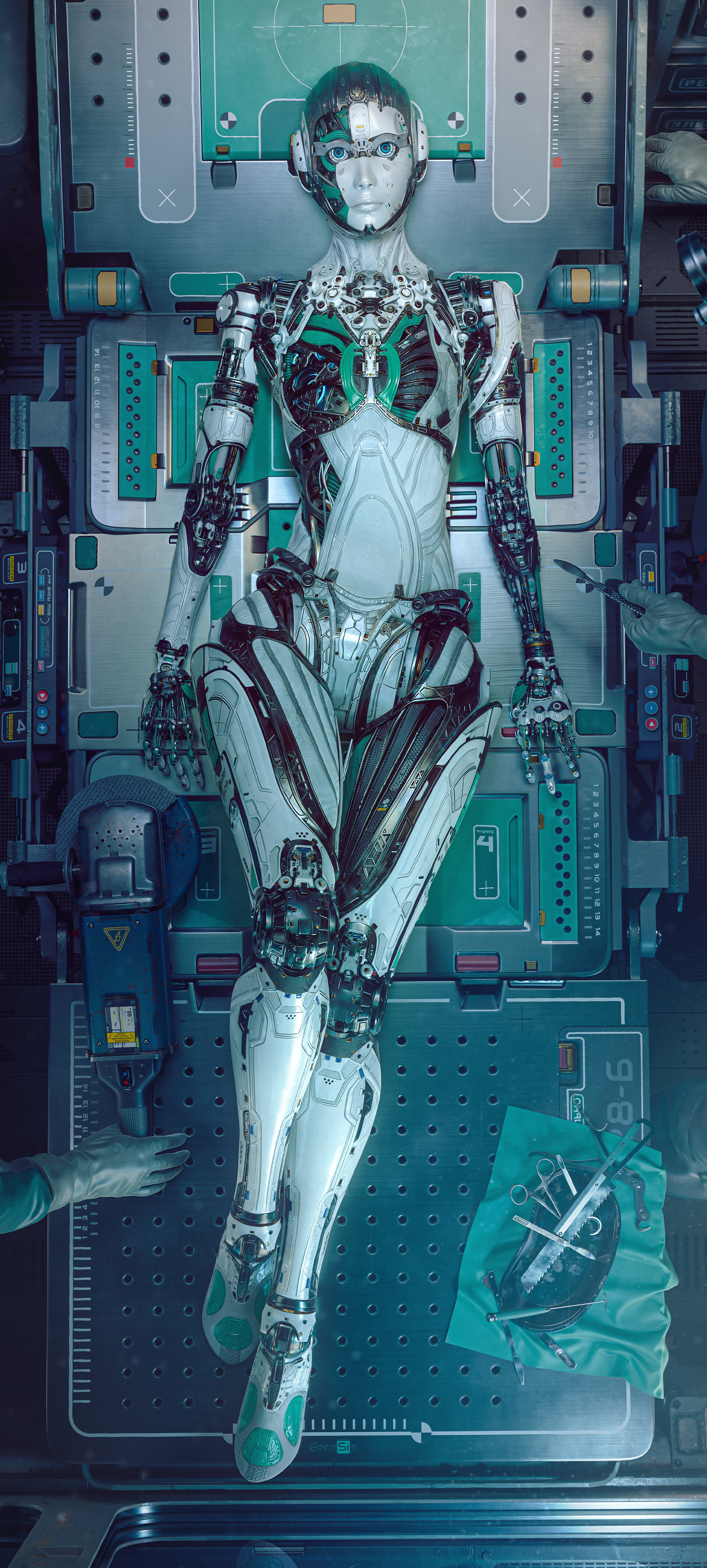 ArtStation Digital Art Science Fiction Robot Futuristic Machine Cyrillic Gynoid 1920x4260