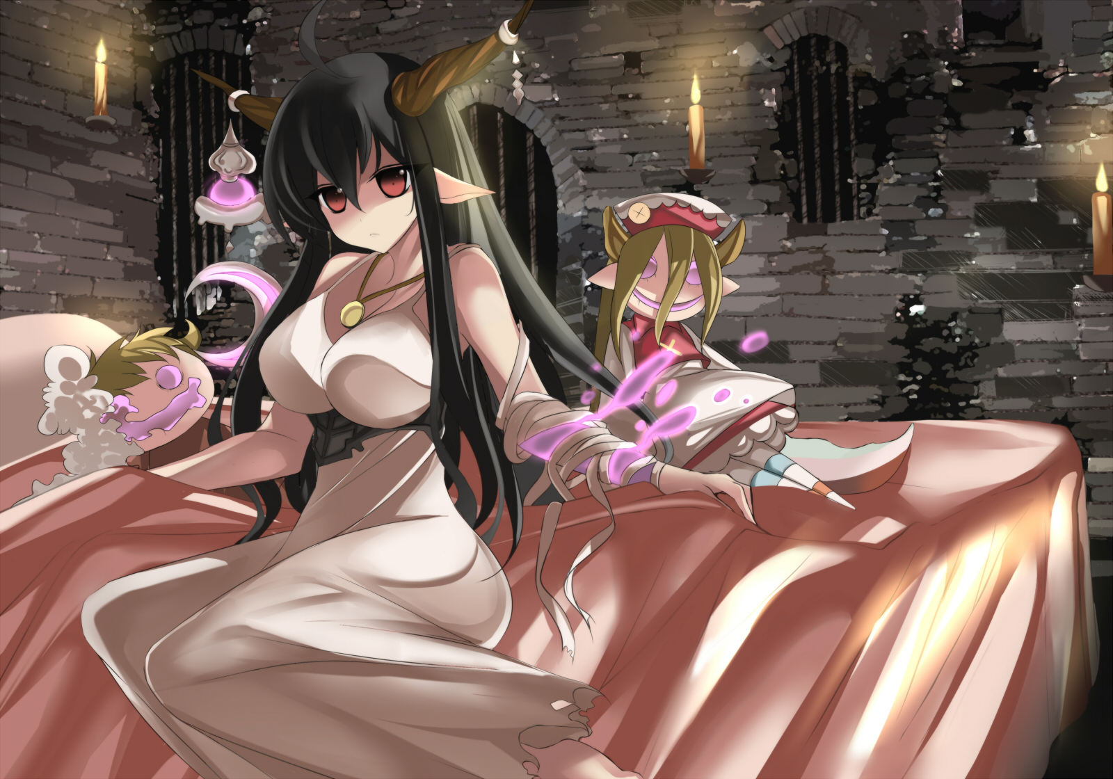 Bandage Black Hair Candle Danua Granblue Fantasy Doll Fantasy Granblue Fantasy Horns Long Hair Video 1600x1120