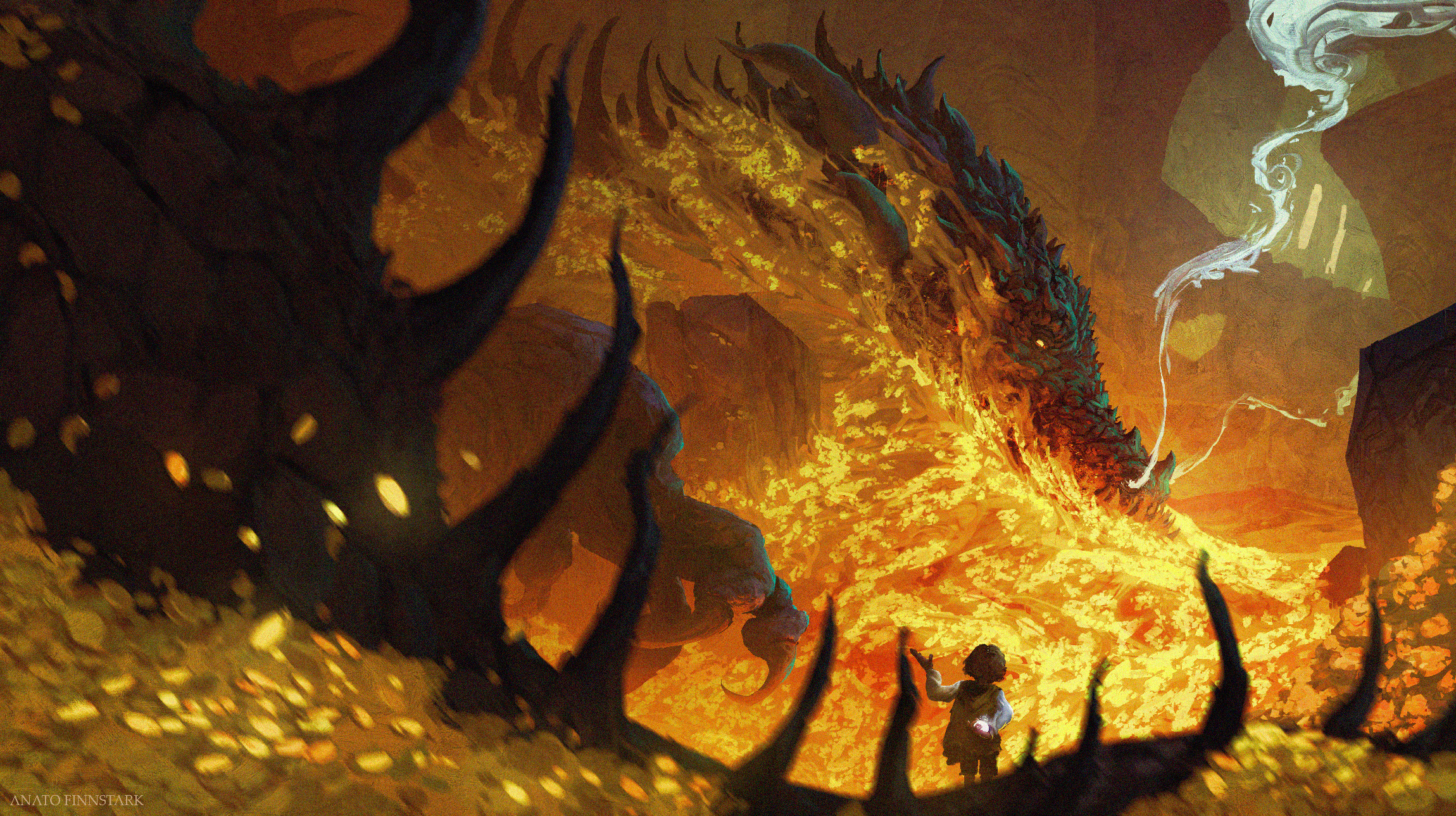 Smoke Dragon Gold The Hobbit Smaug Wings Coins Digital Art Fantasy Art J R R Tolkien 2300x1289