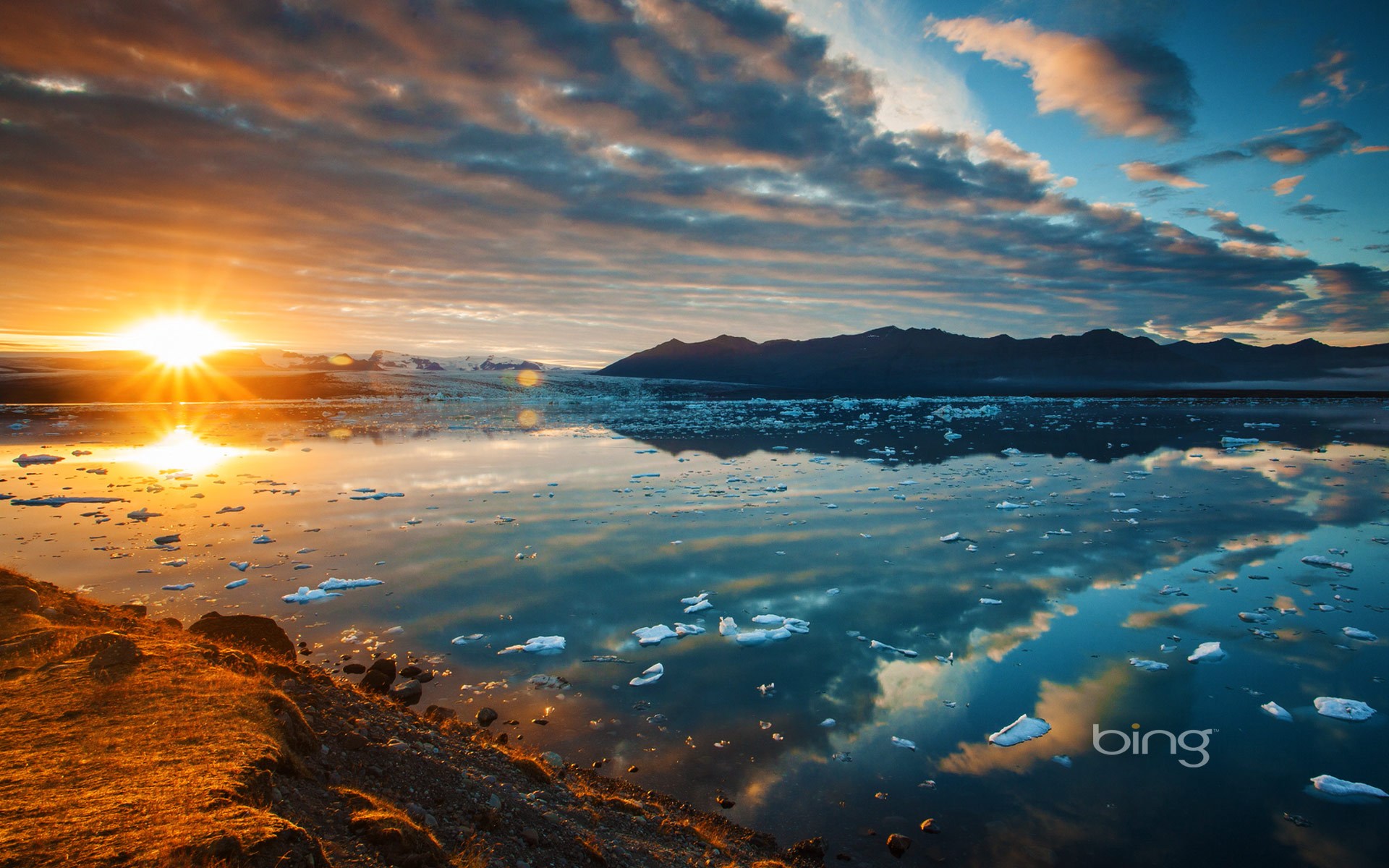 Iceland Lagoon Sun Sunrise Sunset Water 1920x1200
