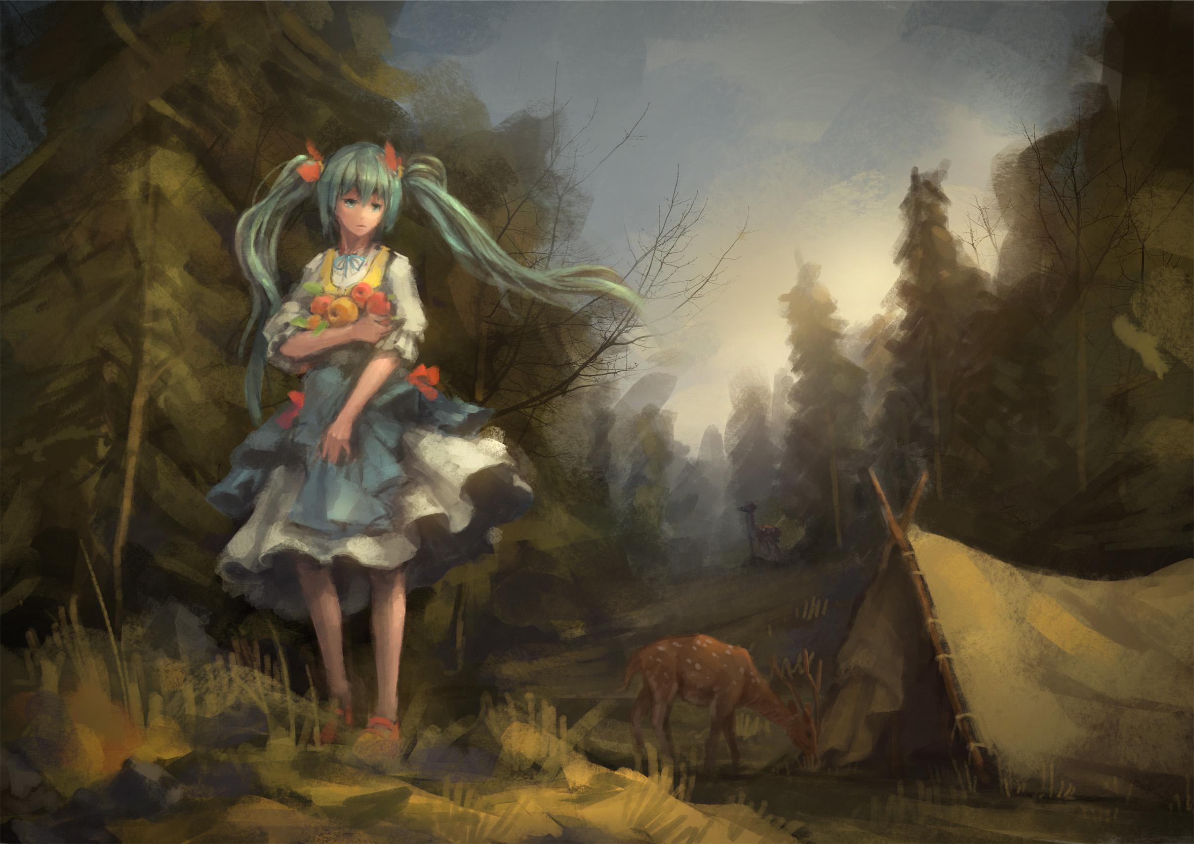 Camp Deer Forest Girl Hatsune Miku 2418x1710