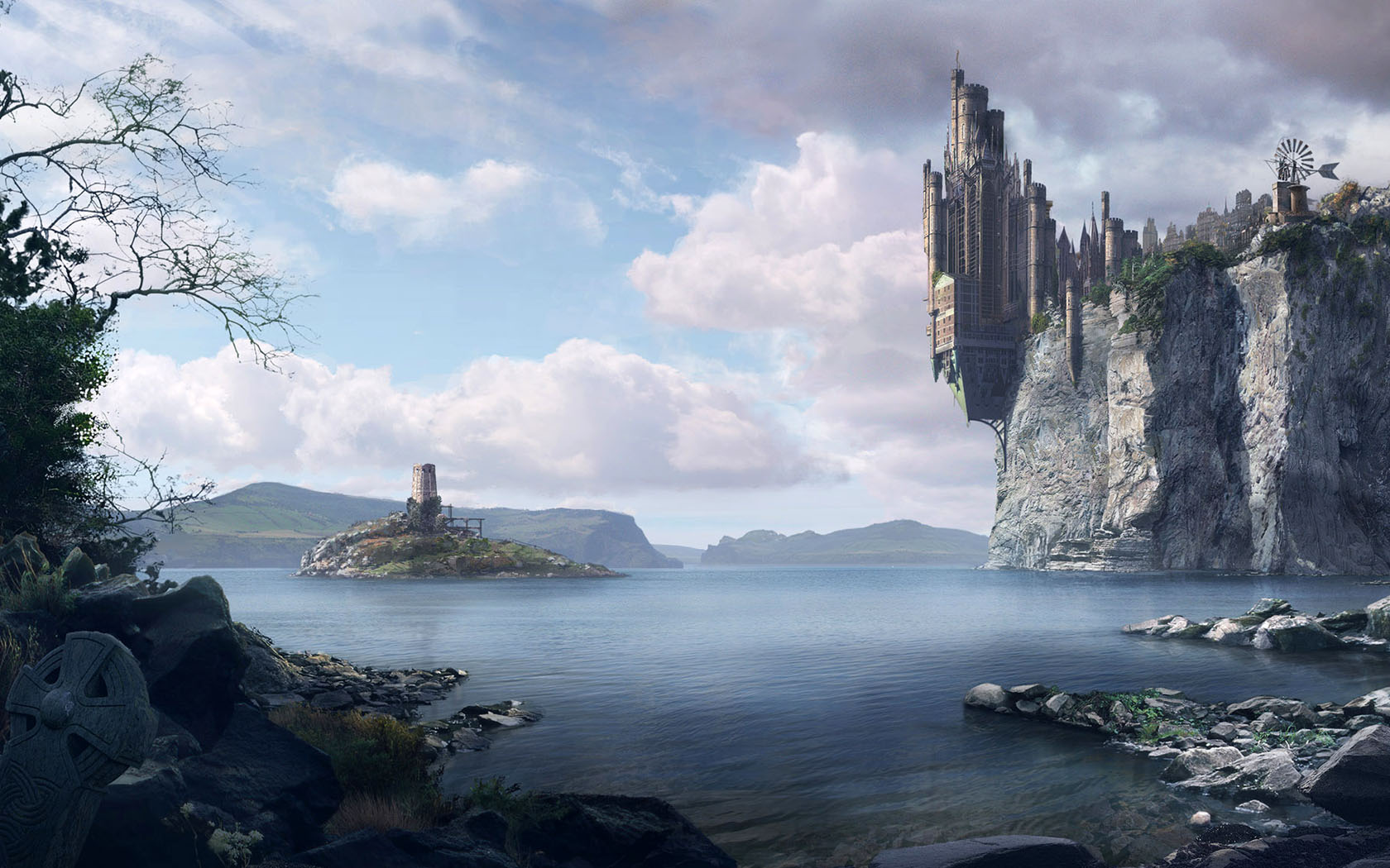 Castle City Cliff Gothic Landscape Seaside 1680x1050