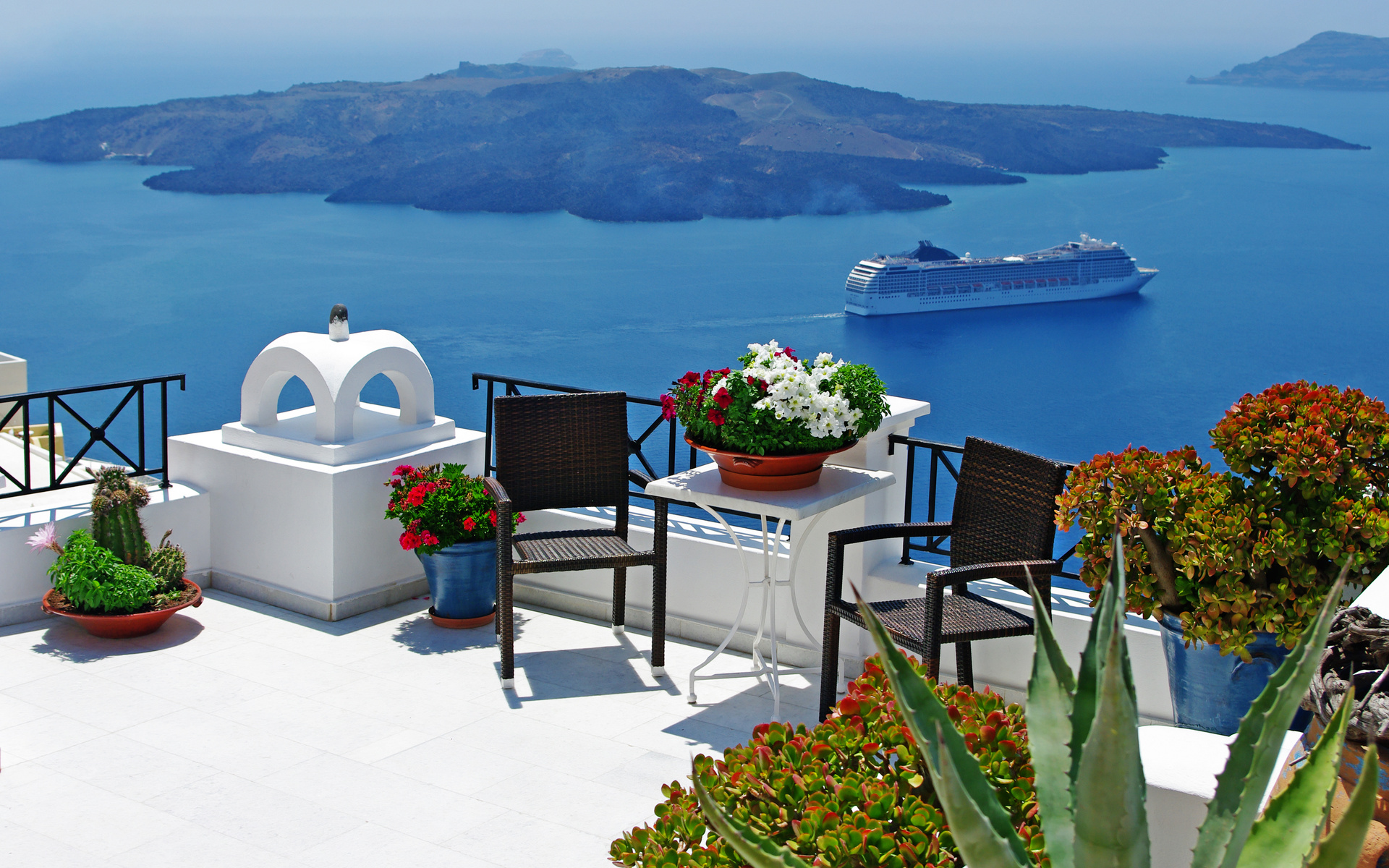 Aegean Blue Chair Cyclades Greece Greek Island Mediterranean Mykonos Relax Roof Santorini Sea Table  1920x1200