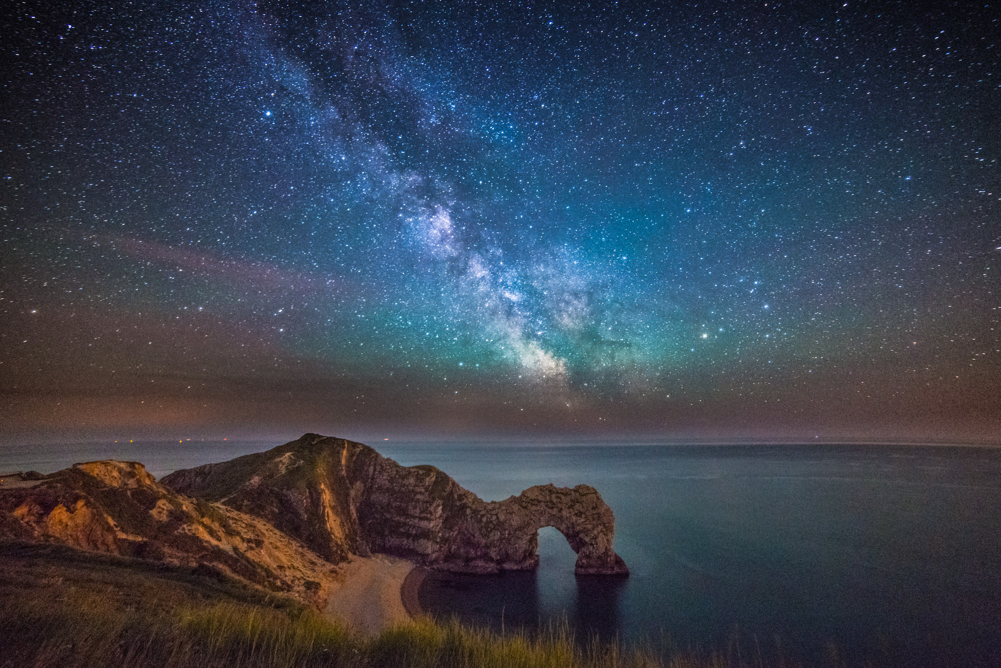 Cliff Dorset Durdle Door England Limestone Milky Way Night Sea Shore 2000x1335