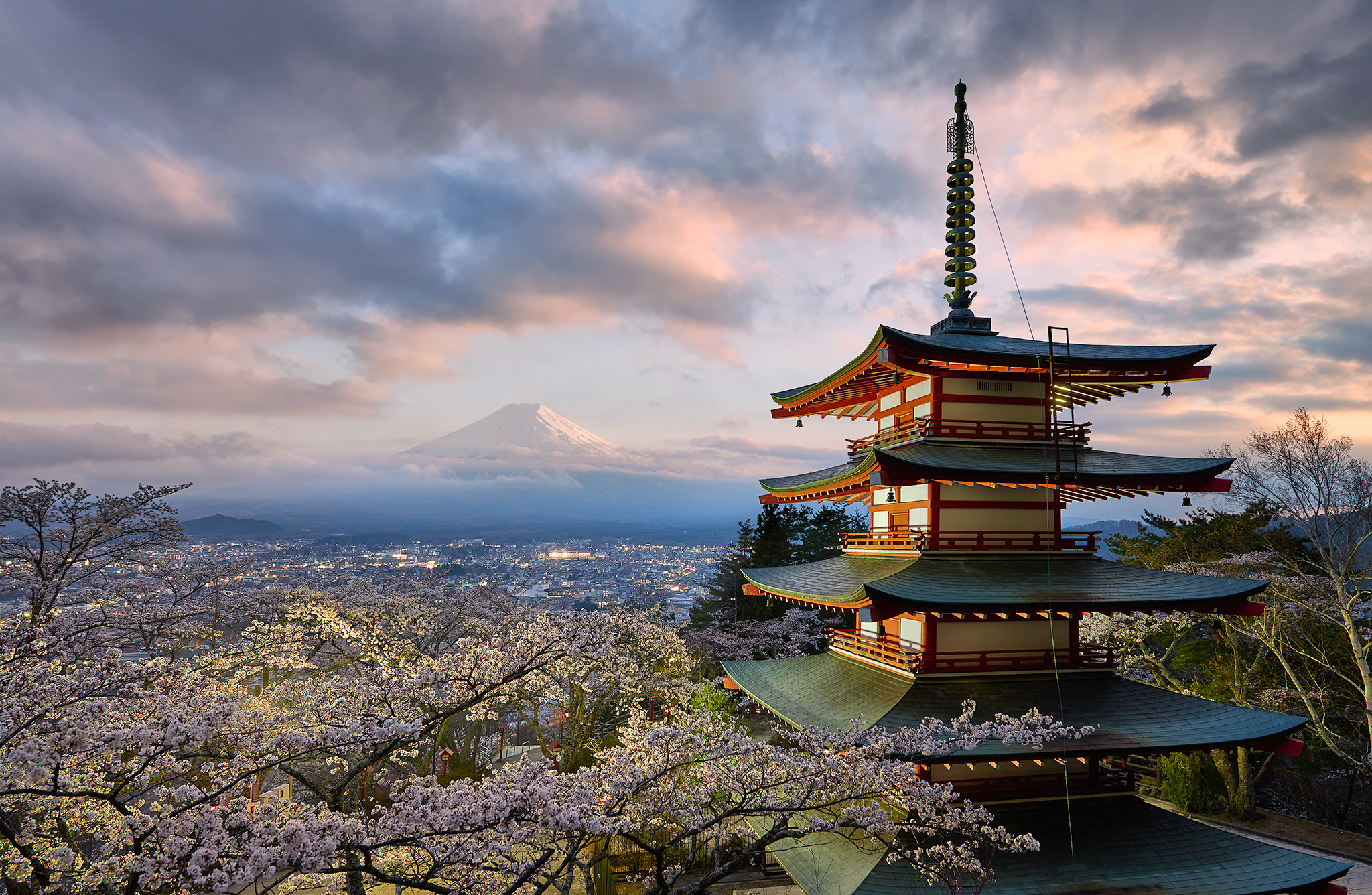 Landscape Mount Fuji Pagoda Spring Temple 2048x1336