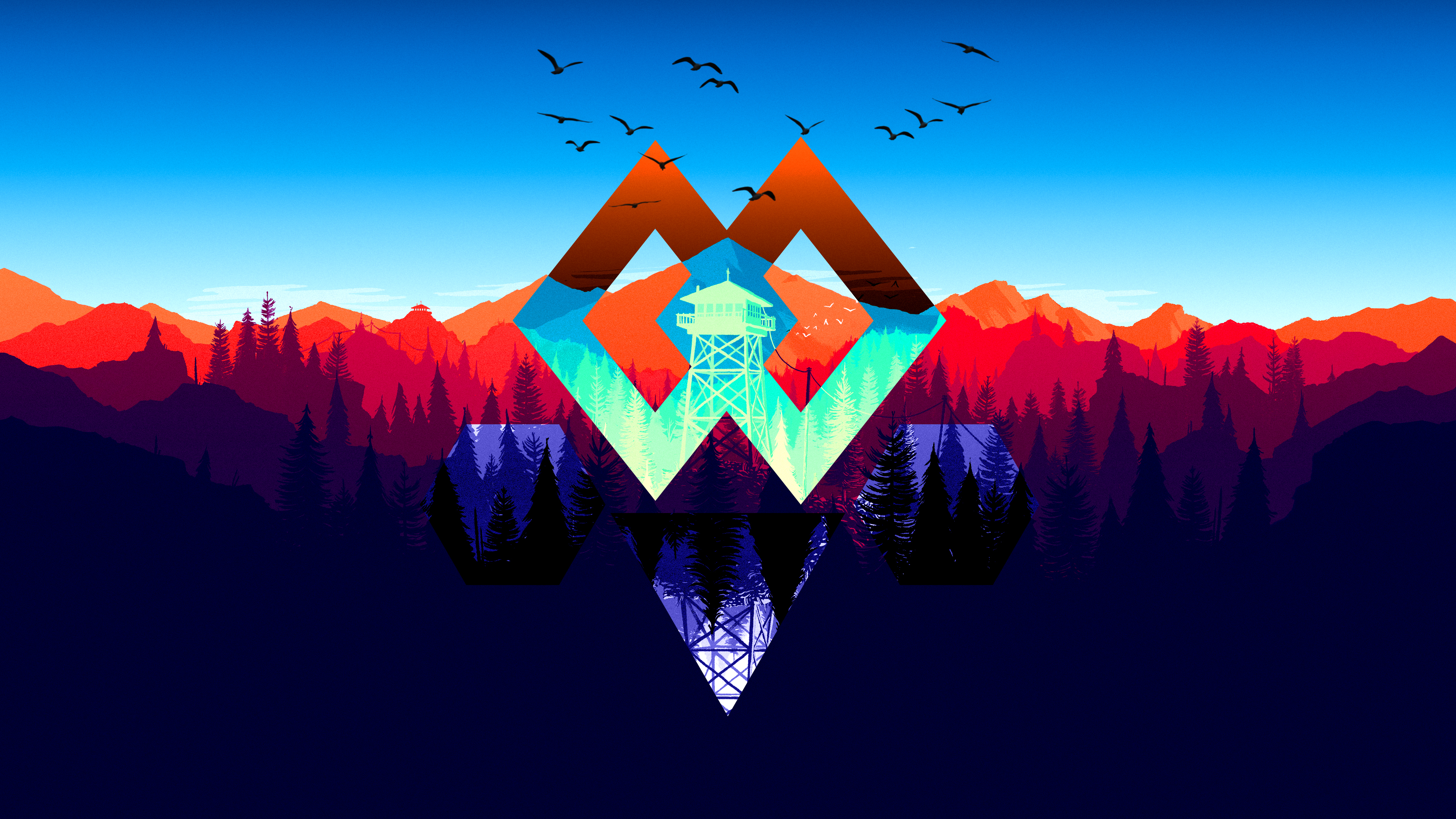 Abstract Firewatch Mountain Polyscape 3840x2160