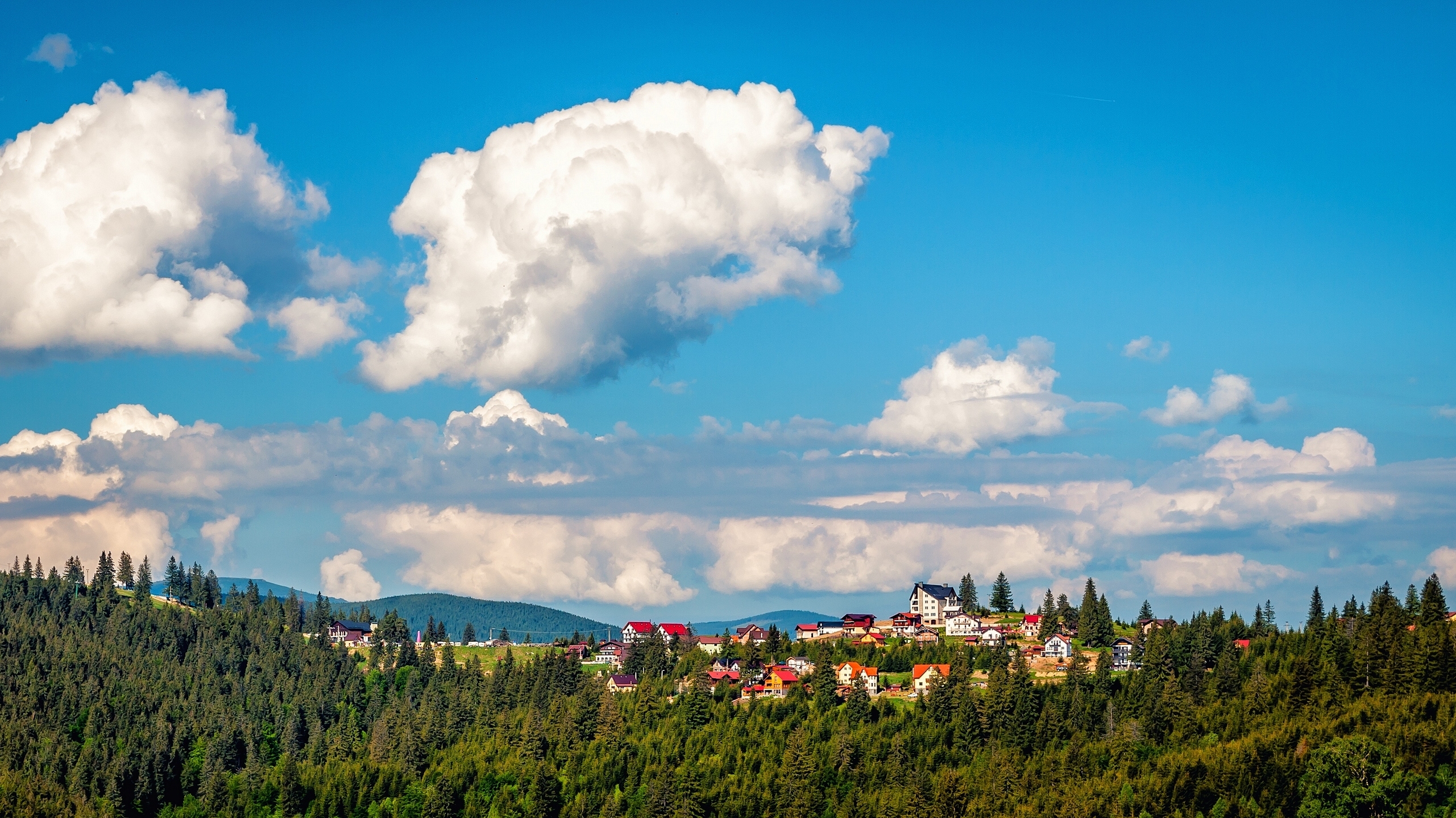 Cloud Landscape Romania Village 2561x1440