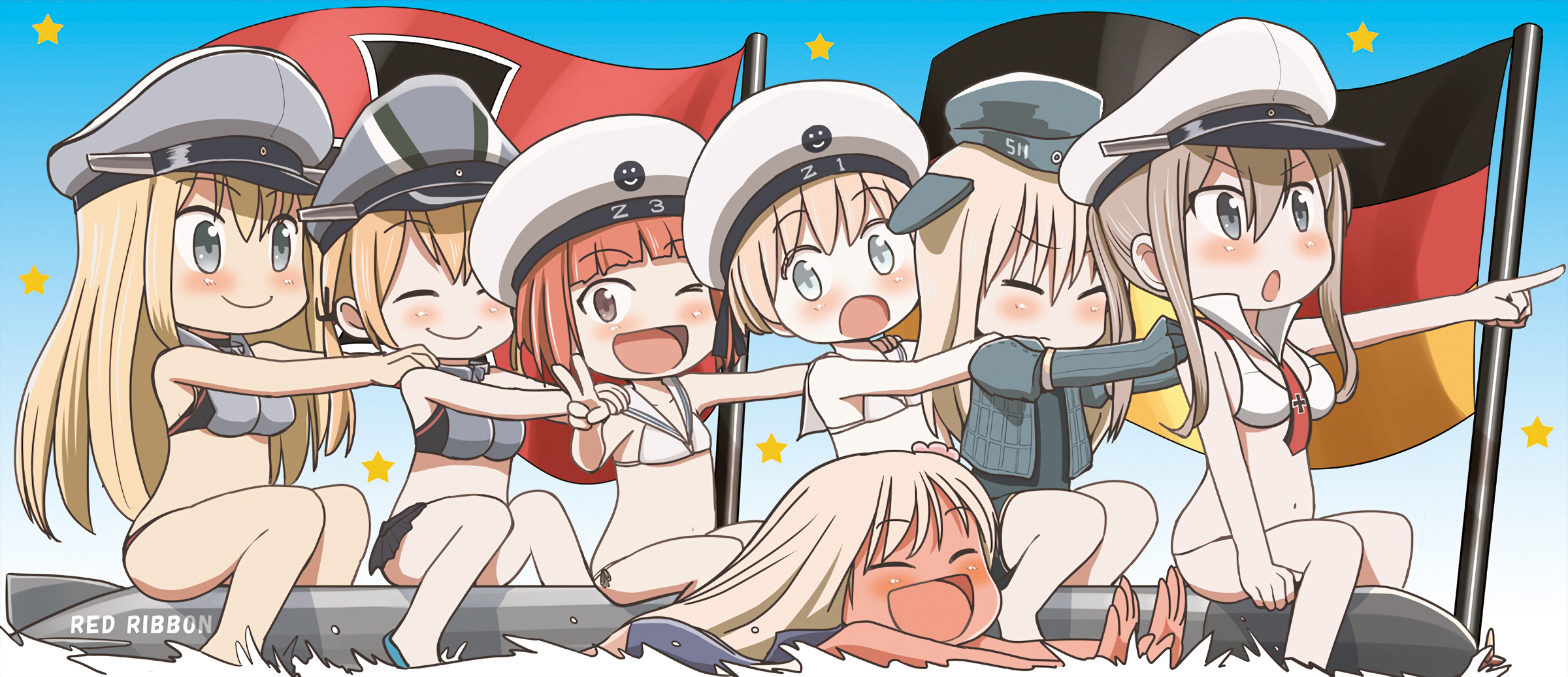 Bismarck Kancolle Graf Zeppelin Kancolle Prinz Eugen Kancolle Ro 500 Kancolle 2400x1036