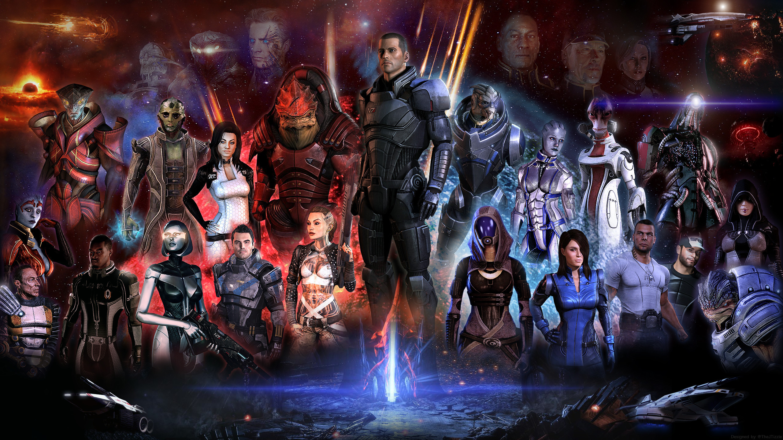 Ashley Williams Commander Shepard Edi Mass Effect Garrus Vakarian Grunt Mass Effect Jack Mass Effect 2560x1440