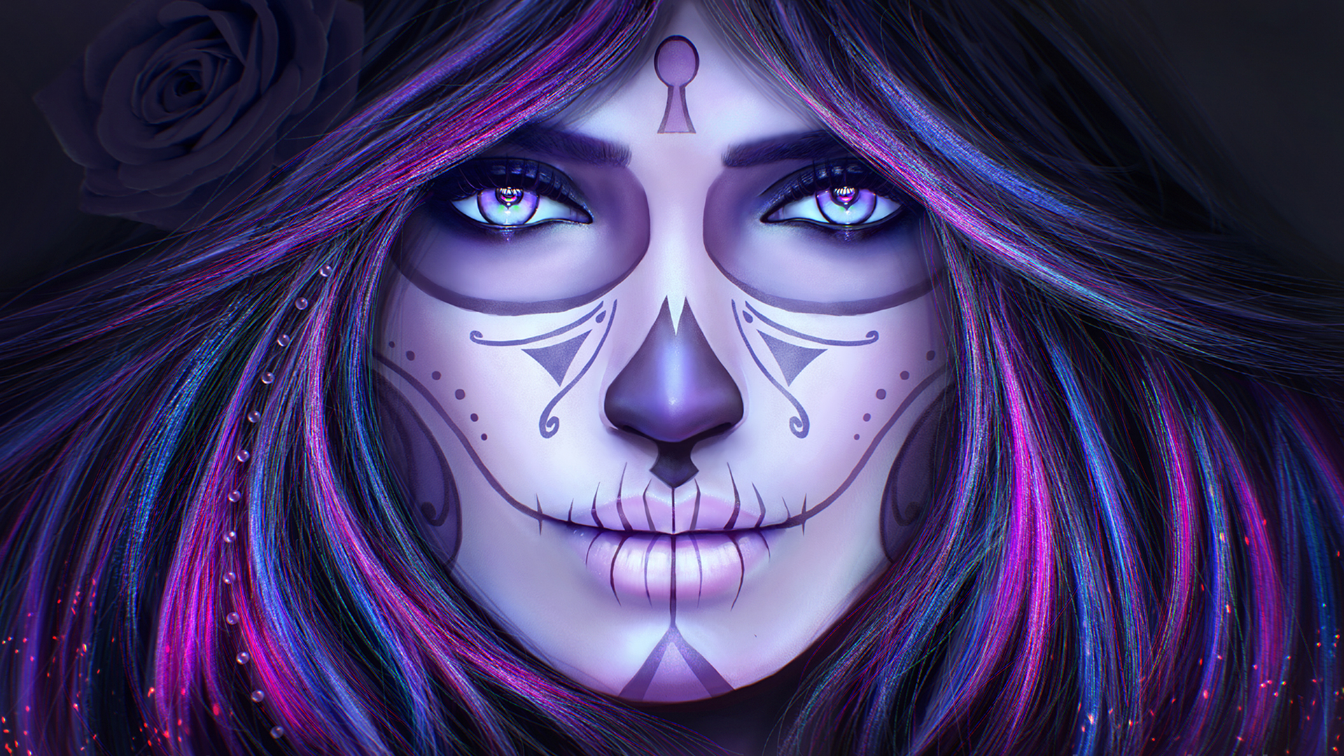 Day Of The Dead Face Girl Purple Sugar Skull Woman 1920x1080