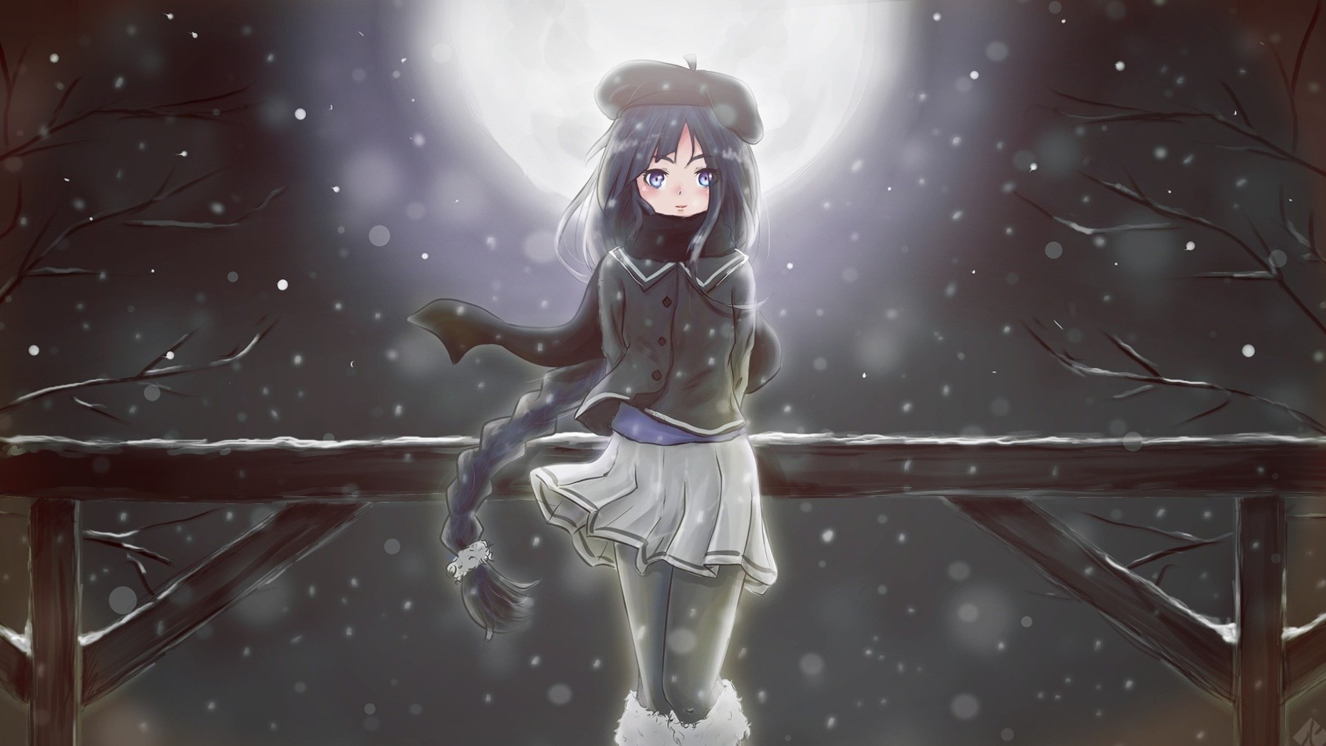 Alys Vocaloid Moon Snowfall Vocaloid 1920x1080