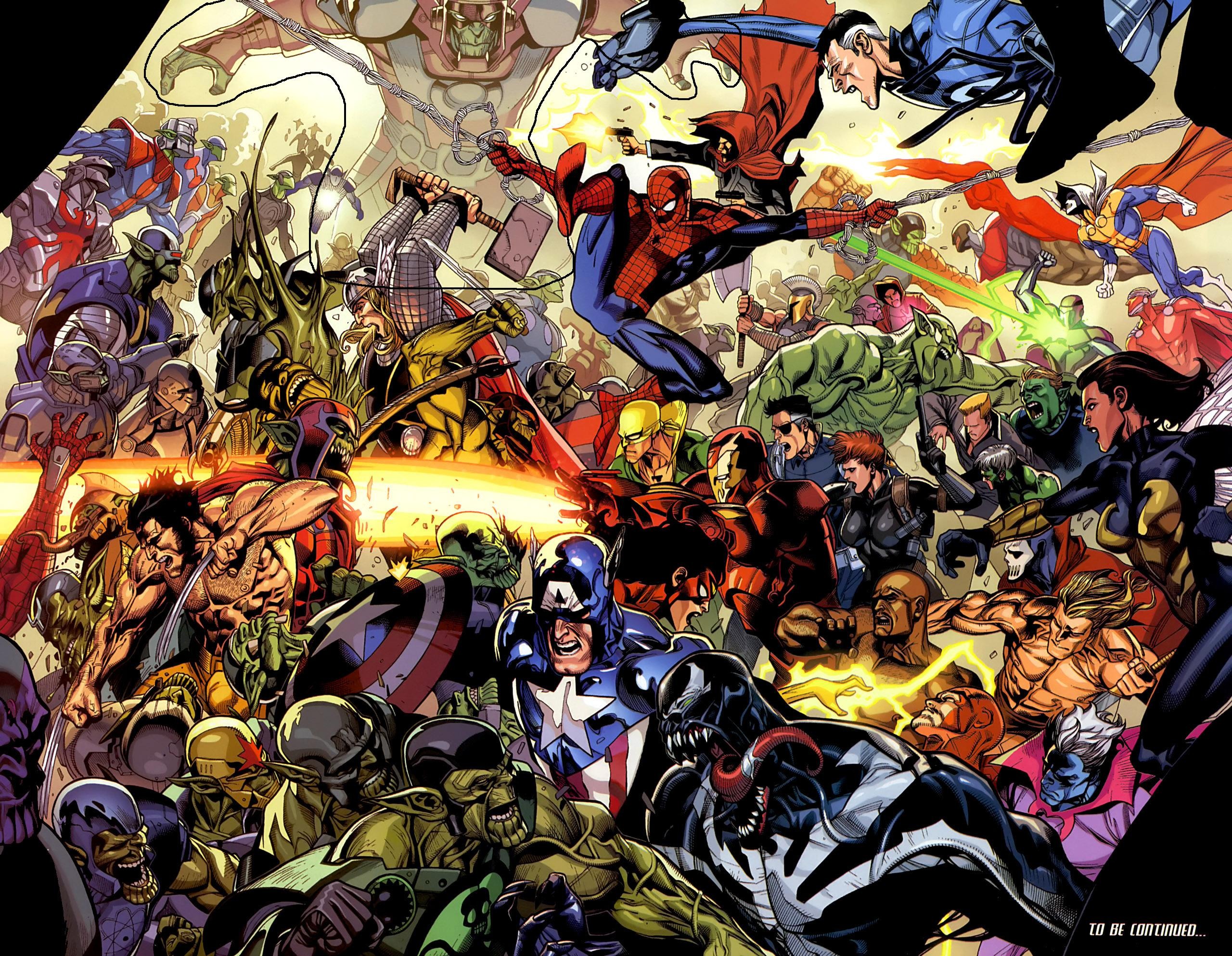 Black Widow Captain America Iron Man Marvel Comics Mister Fantastic Nick Fury Reed Richards Skrull M 2560x1986