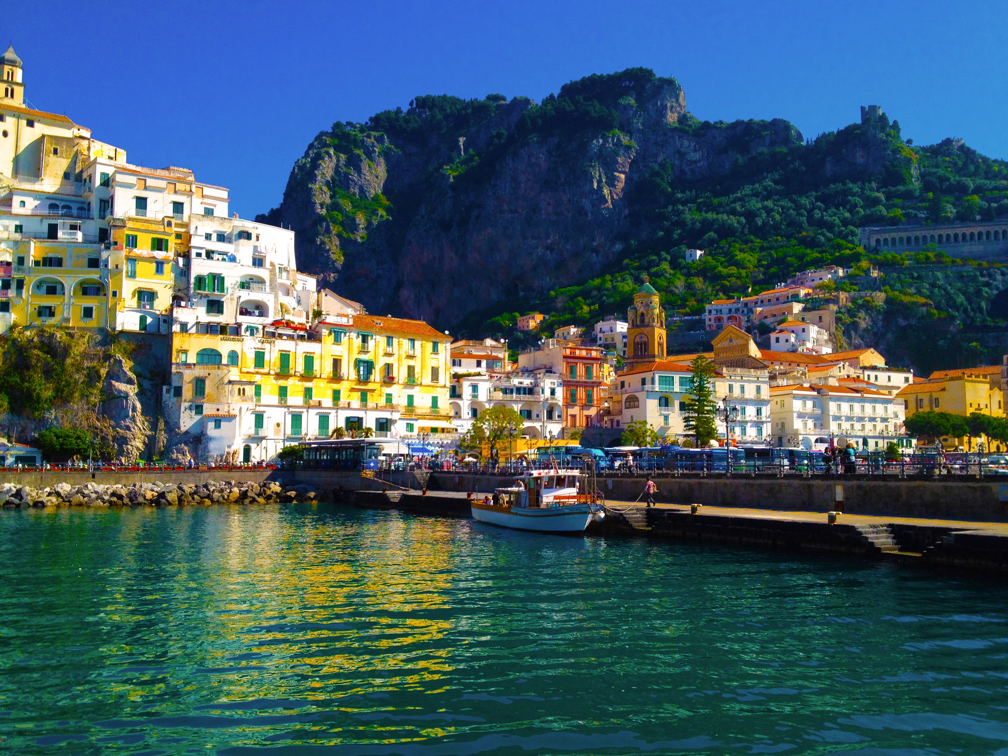 Amalfi Boat Coast House Man Made Mountain Ocean Village 2048x1536