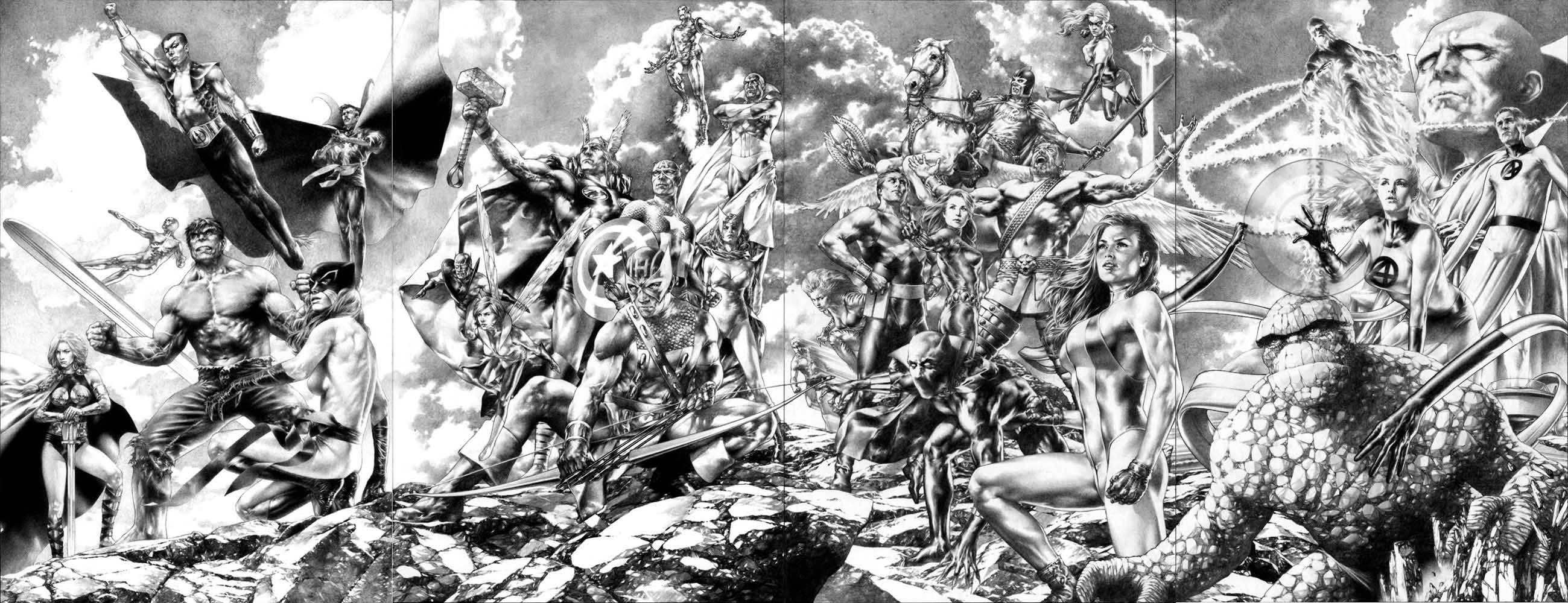 Black Panther Marvel Comics Captain America Doctor Strange Hawkeye Hulk Scarlet Witch Silver Surfer  2599x1000