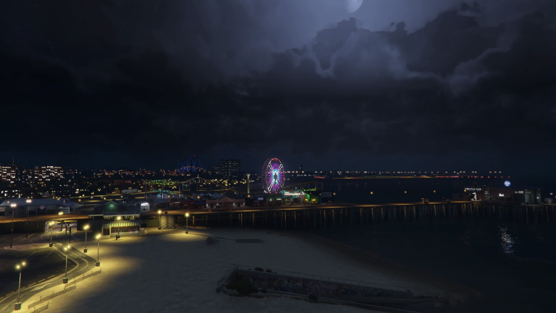Grand Theft Auto V Grand Theft Auto Online Night Storm Beach City Lights Video Games PlayStation 4 F 1920x1080