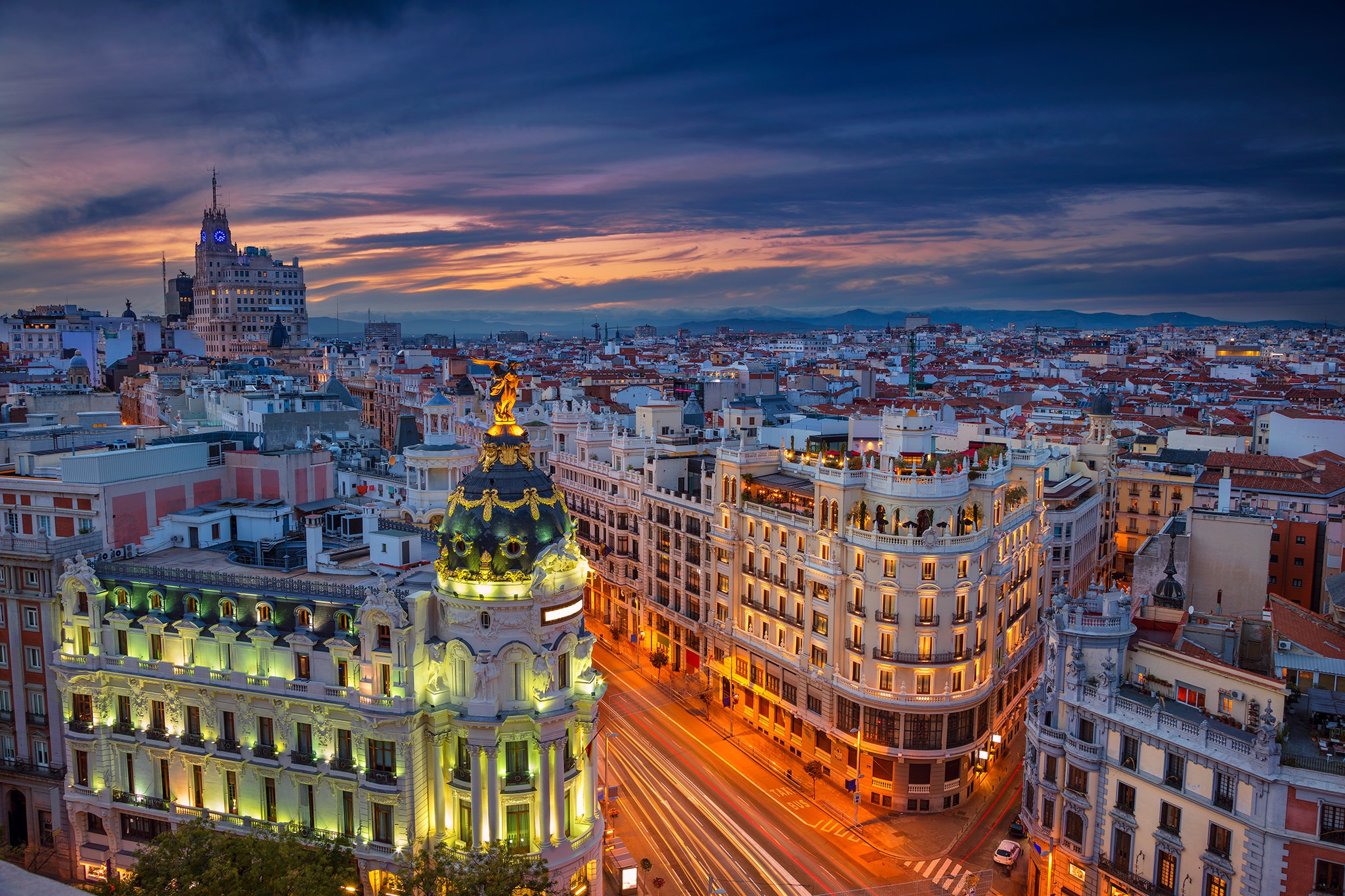 Building City Cityscape Evening Madrid Spain Street 2048x1365