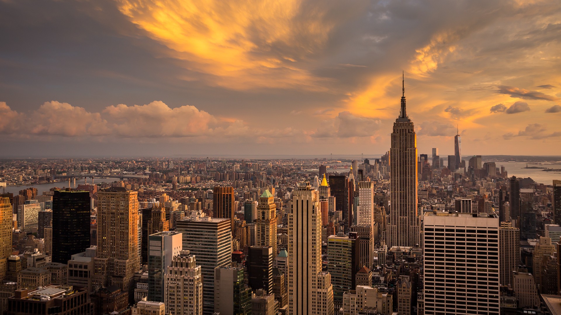 City Cityscape Empire State Building Sunset 1920x1080