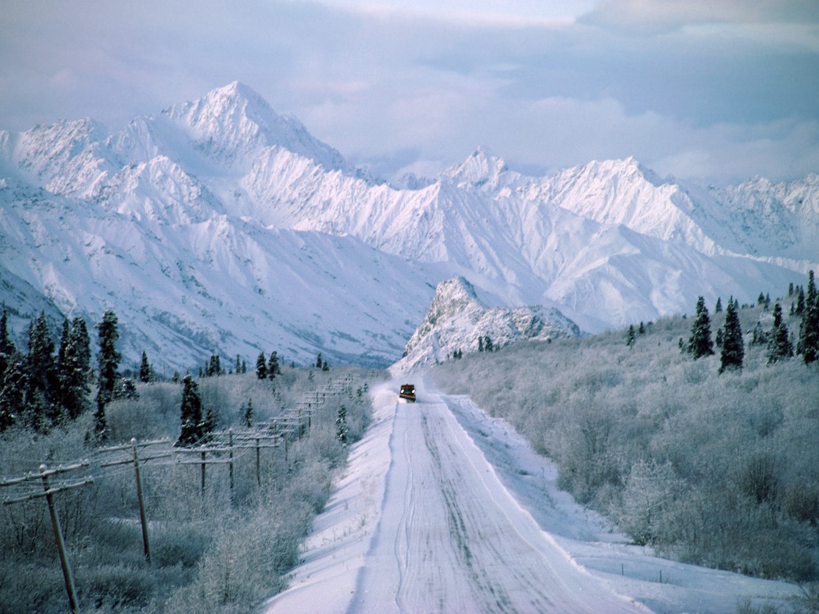 Alaska Earth Mountain Road Snow Winter 1600x1200