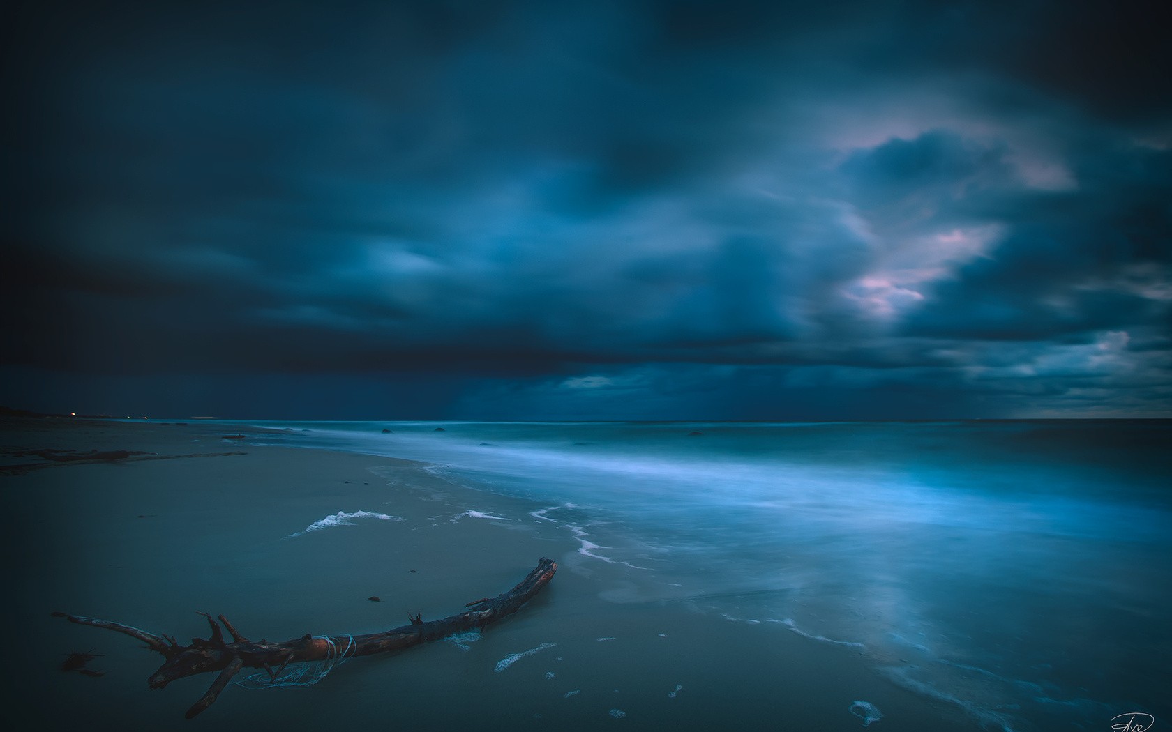 Beach Blue Cloud Driftwood Earth Horizon Ocean Sea Sky Sunset 1680x1050