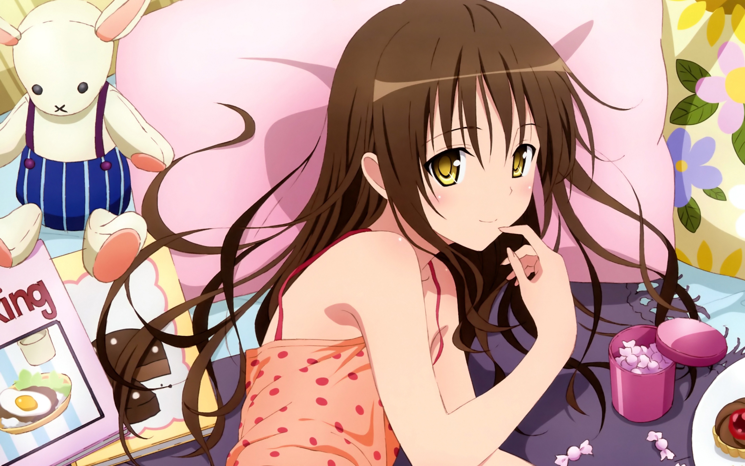 Bleached Eyes Brown Hair Long Hair Mikan Yuuki Pillow To Love Ru 2560x1600