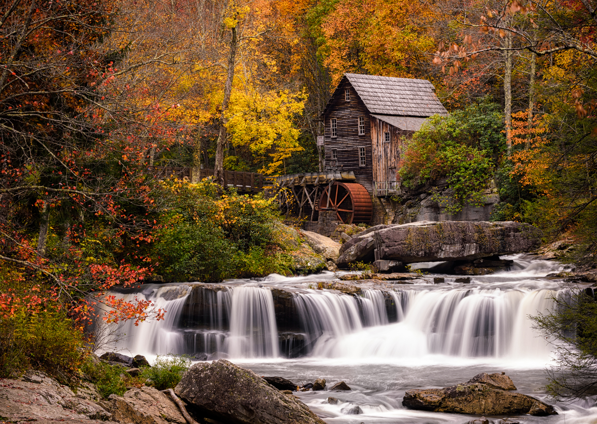 Forest Mill River Waterfall Watermill 2048x1455