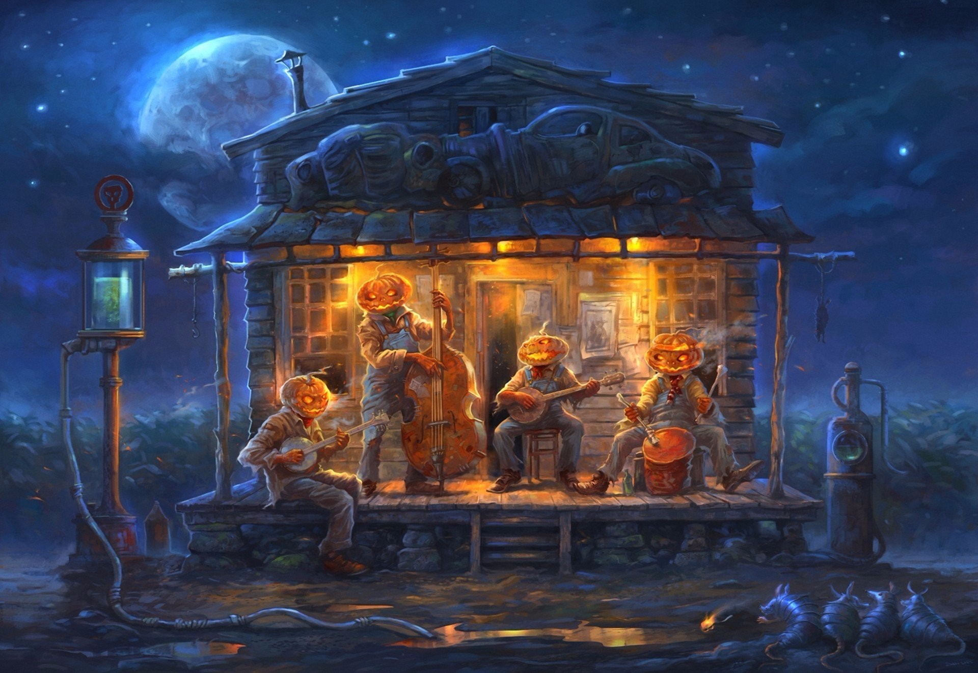 Band Halloween Holiday House Music Porch Pumpkin 1920x1323